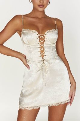 Kalila Corset Mini Dress - Ivory sold by Meshki