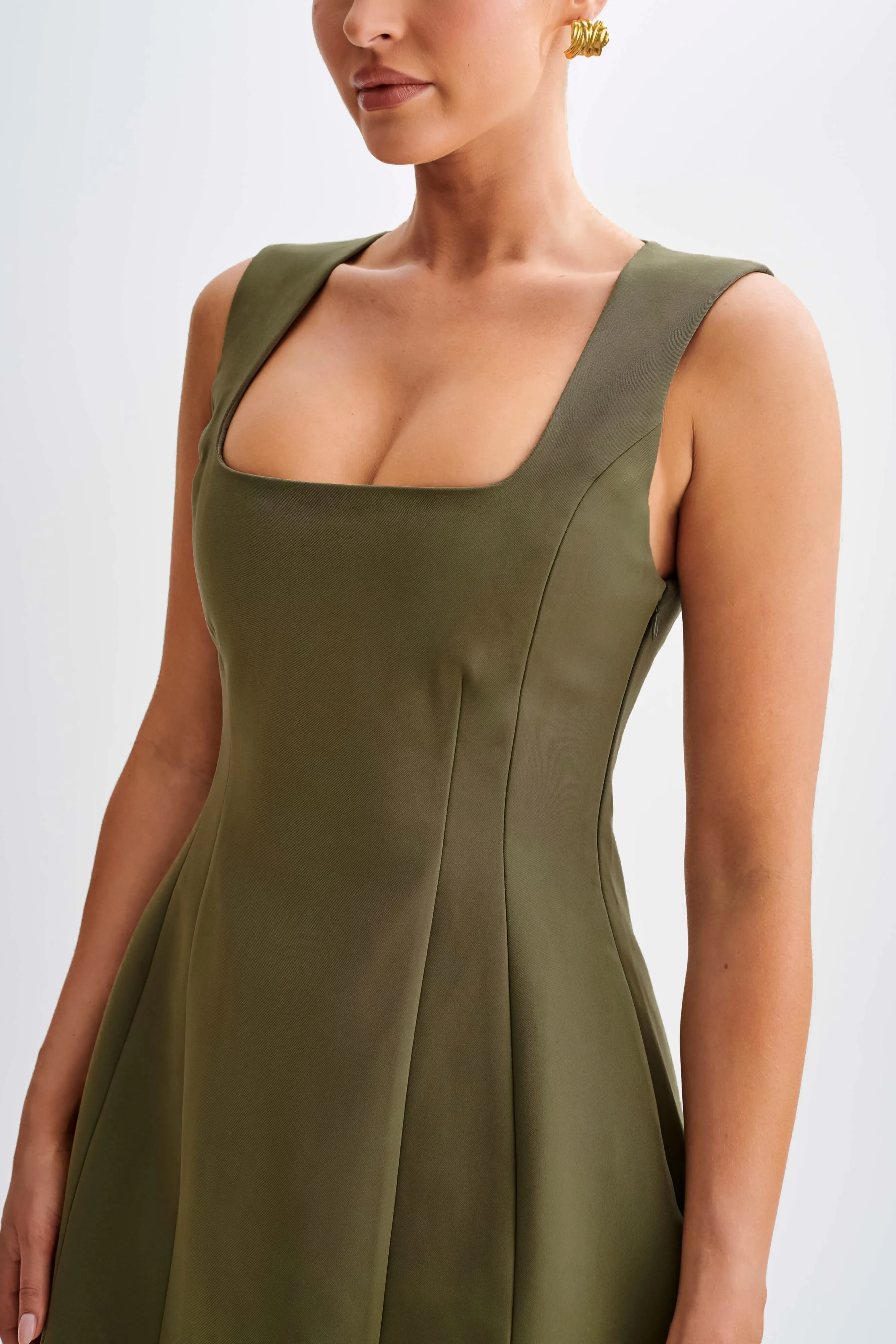 Lysandre Crepe Mini Dress - Military Olive sold by Meshki product image thumbnail 5