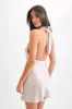 Allison Satin Halter Mini Dress - Bronze sold by Meshki
