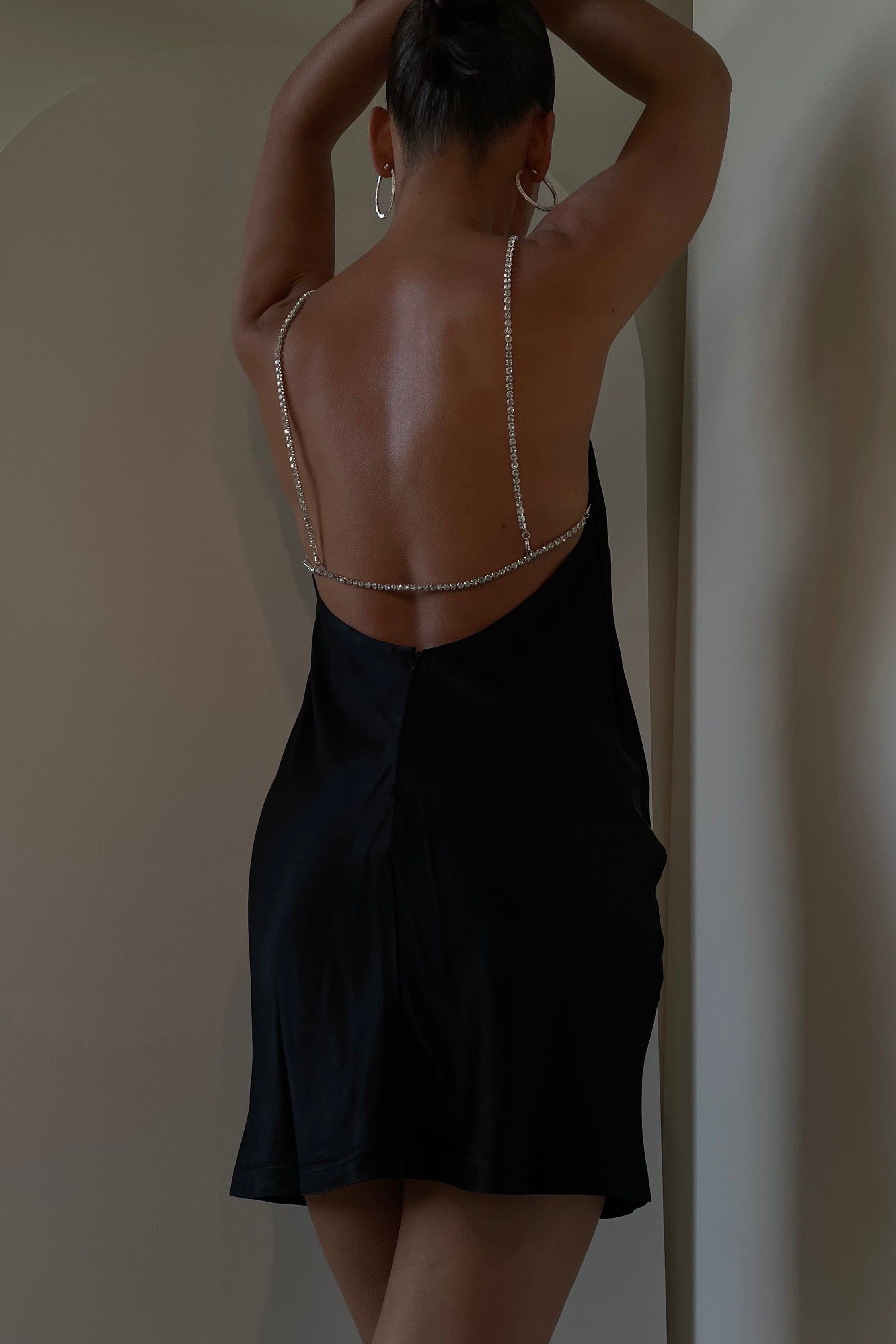 Sofie Mini Rhinestone Strap Dress - Black sold by Meshki product image thumbnail 6