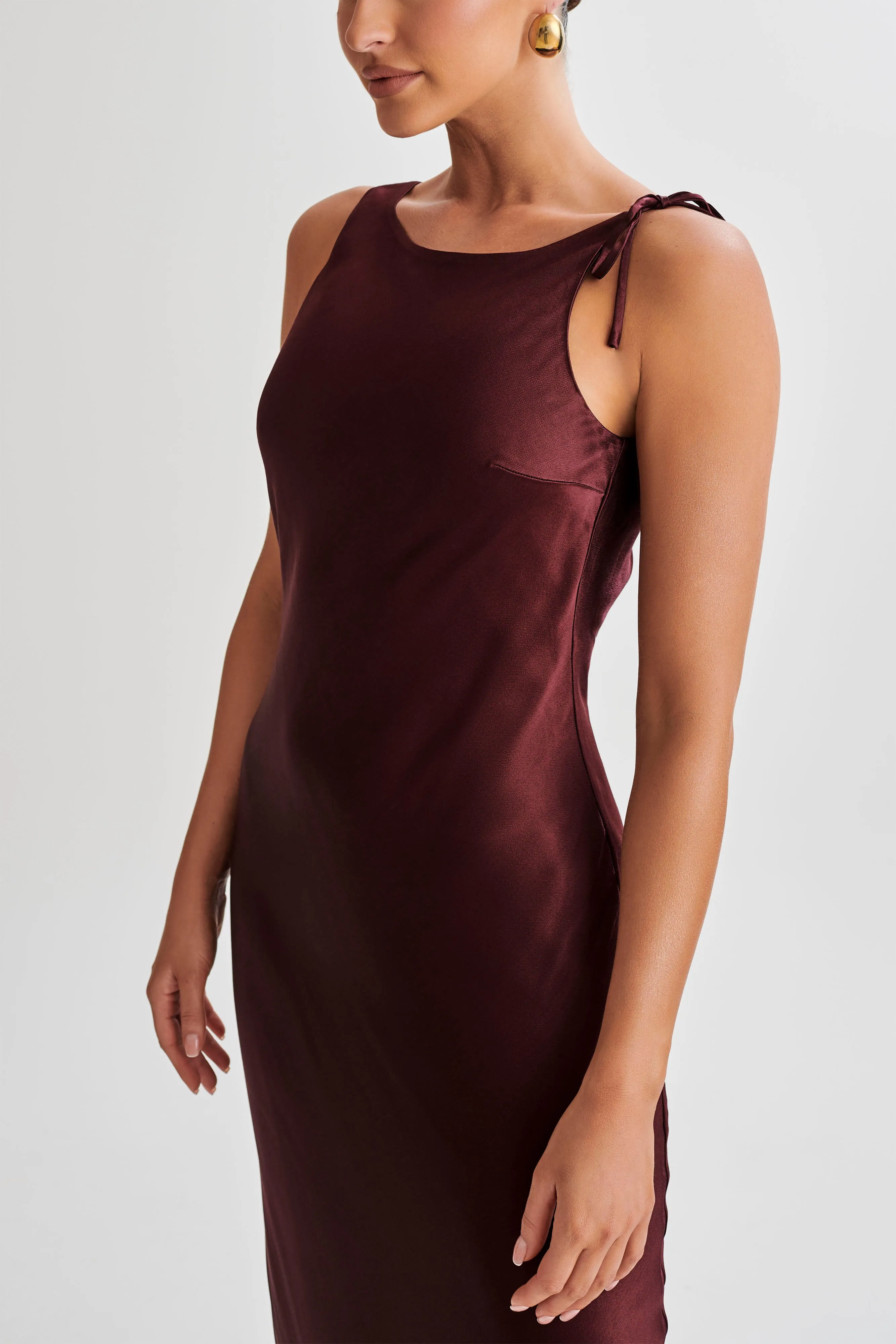 Annalise Satin Maxi Dress With Tie - Plum sold by Meshki product image thumbnail 5