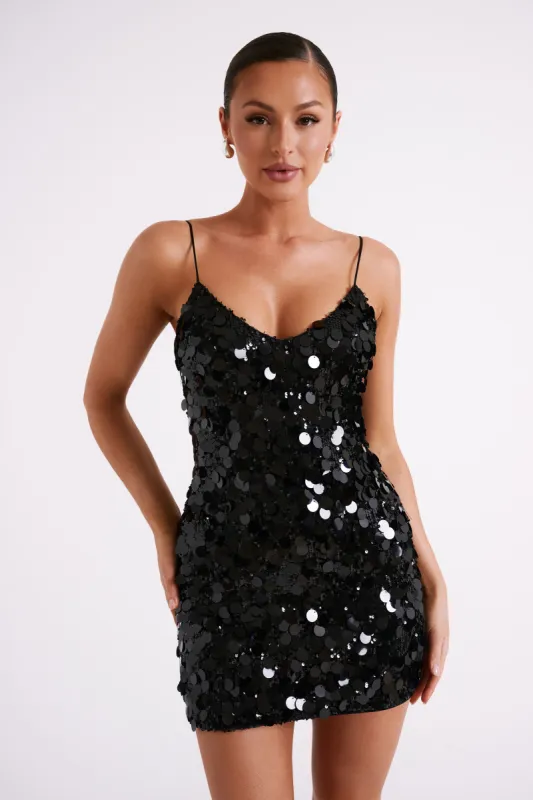 Romilly Sequin Mini Dress - Black sold by Meshki