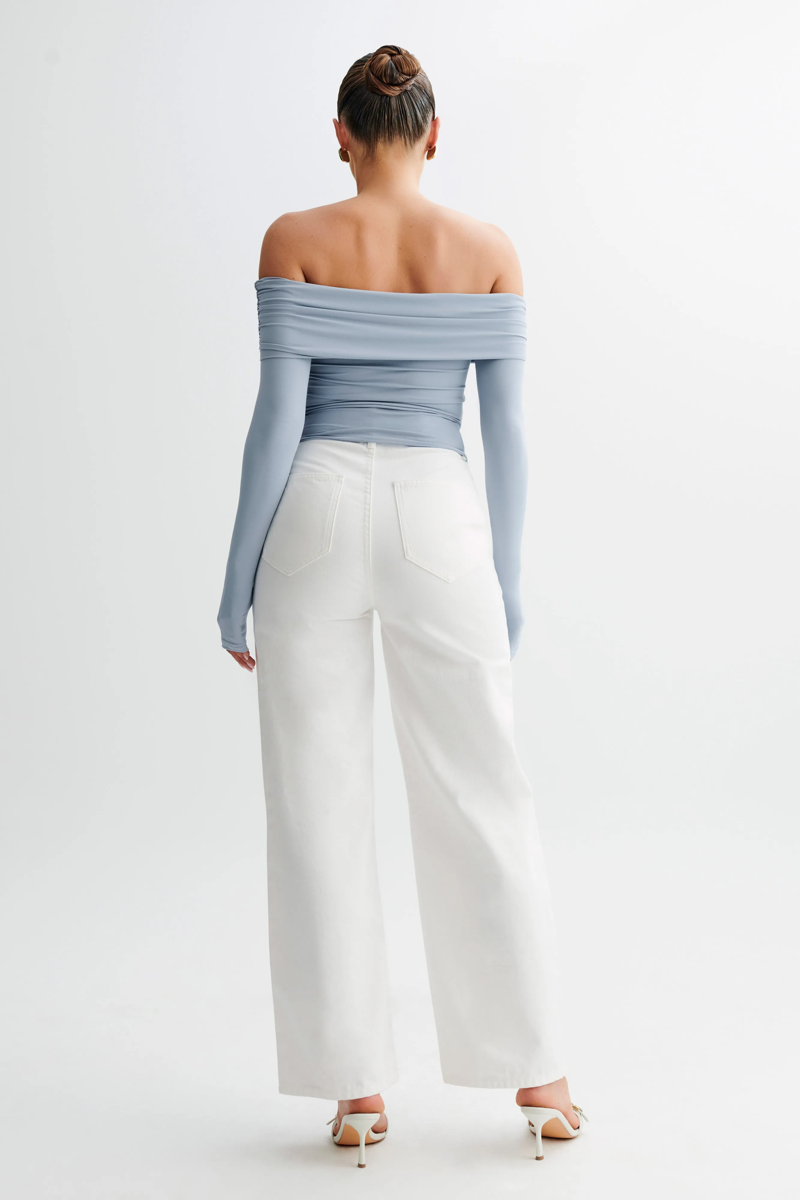 Lucinda Recycled Nylon Off Shoulder Top - Dusty Blue sold by Meshki product image thumbnail 5