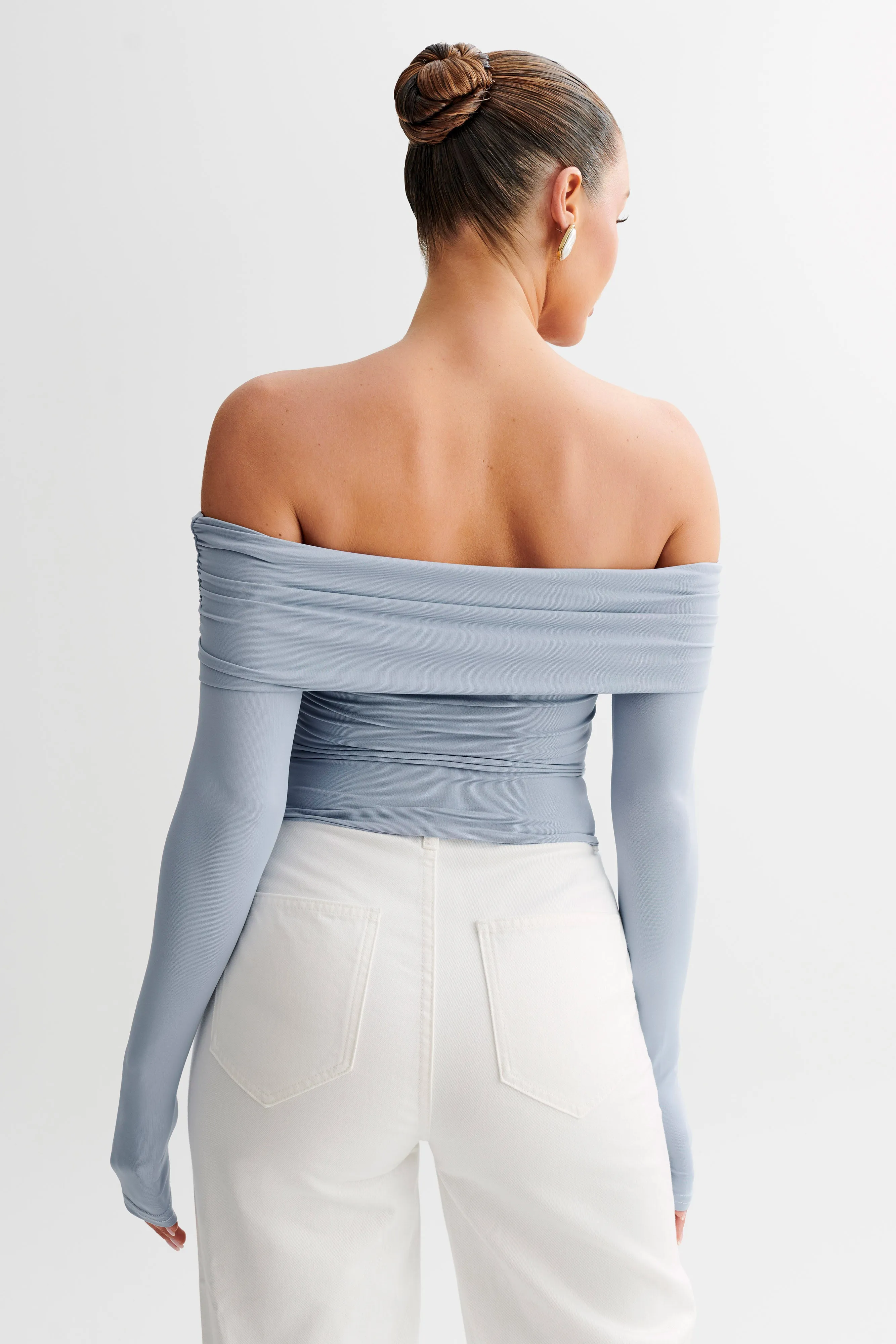 Lucinda Recycled Nylon Off Shoulder Top - Dusty Blue sold by Meshki product image thumbnail 2