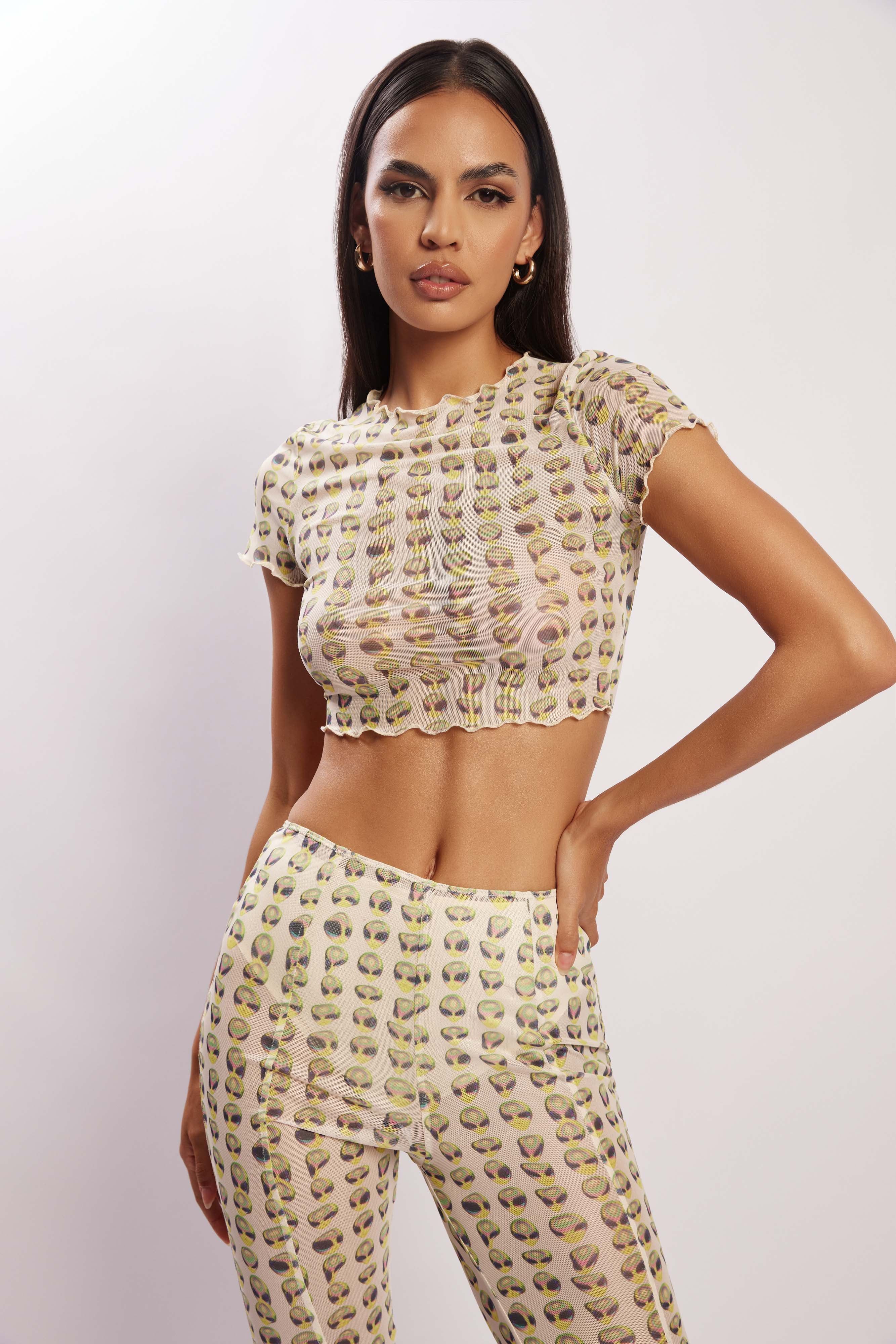 Nora Mesh Crop T-Shirt - Alien Print sold by Meshki