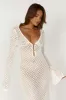Kayleigh Crochet Fishtail Flare Sleeve Maxi Dress - White sold by Meshki