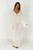 Kayleigh Crochet Fishtail Flare Sleeve Maxi Dress - White sold by Meshki