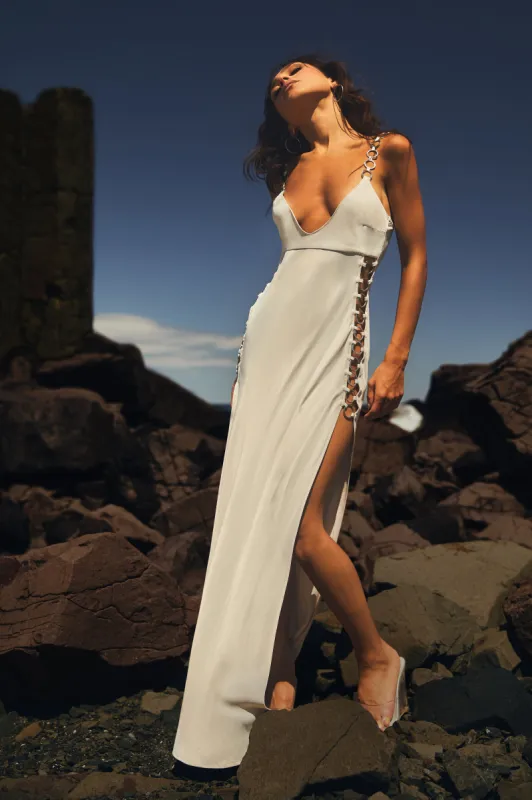 Farren Ring Maxi Dress - Beige sold by Meshki