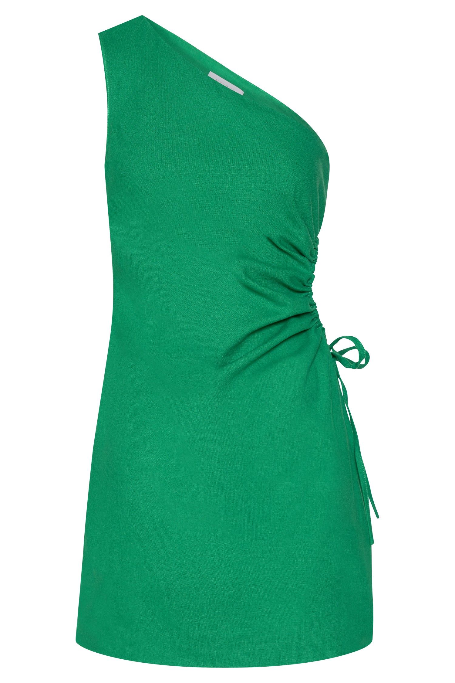 Kira One Shoulder Linen Cut Out Mini Dress - Green sold by Meshki product image thumbnail 9