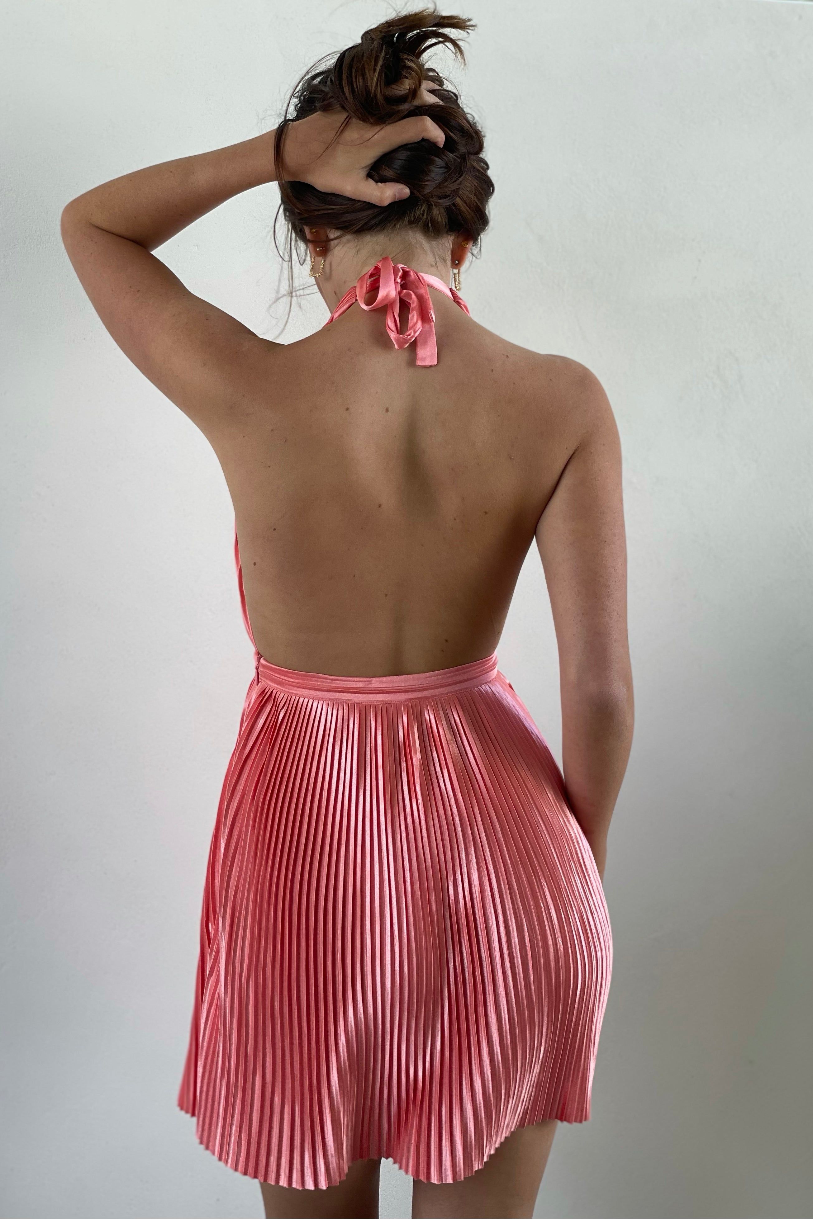 Darya Pleated Mini Halter Dress - Rosewater sold by Meshki product image thumbnail 2