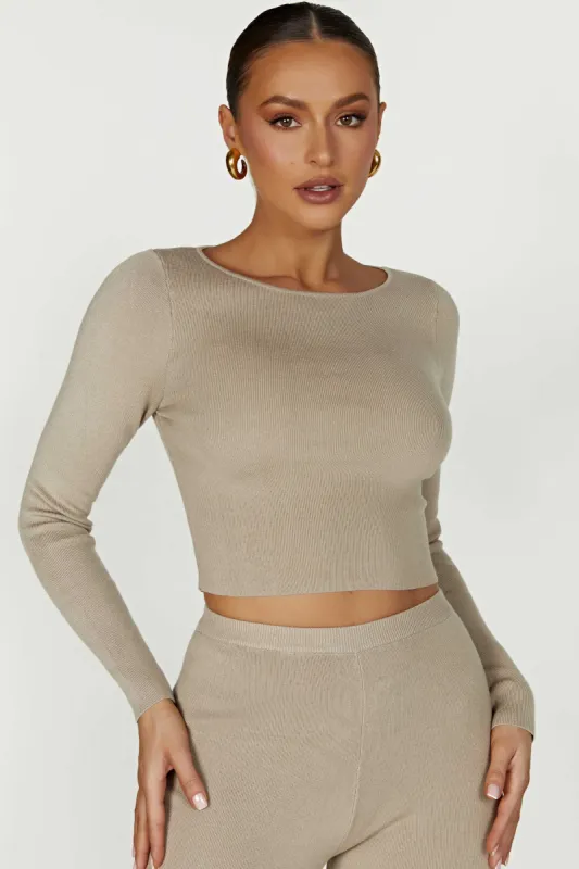 Haisley Long Sleeve Knit Top - Taupe sold by Meshki