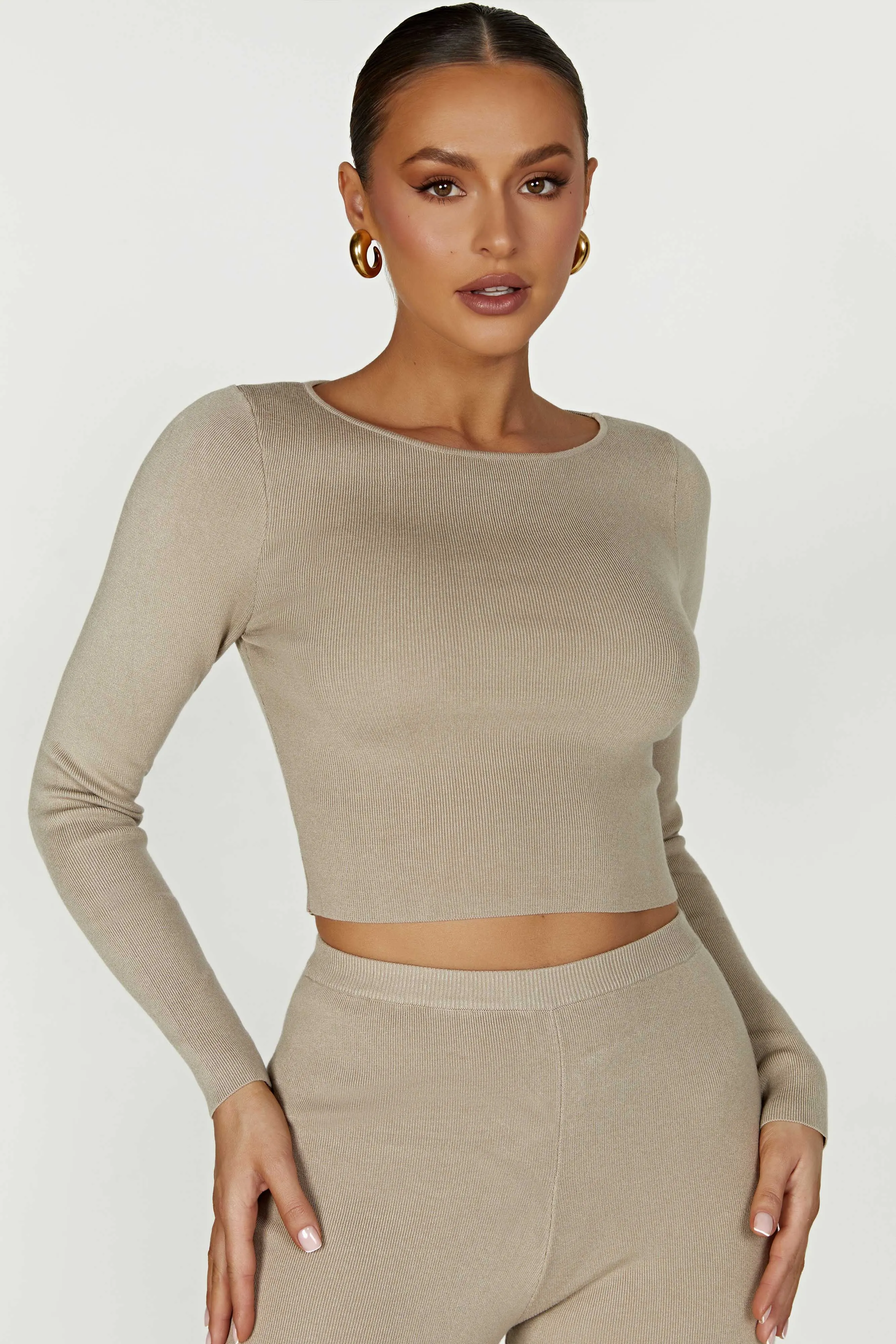Haisley Long Sleeve Knit Top - Taupe sold by Meshki