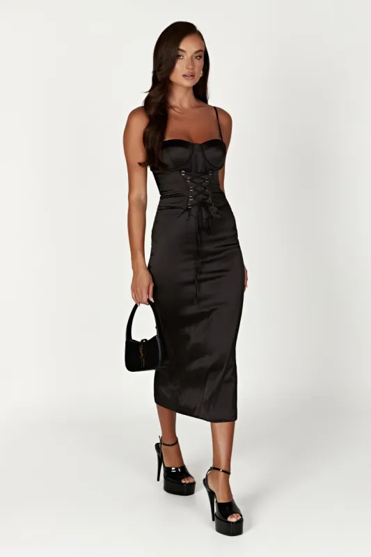 Camelia Corset Midi Dress - Black sold by Meshki