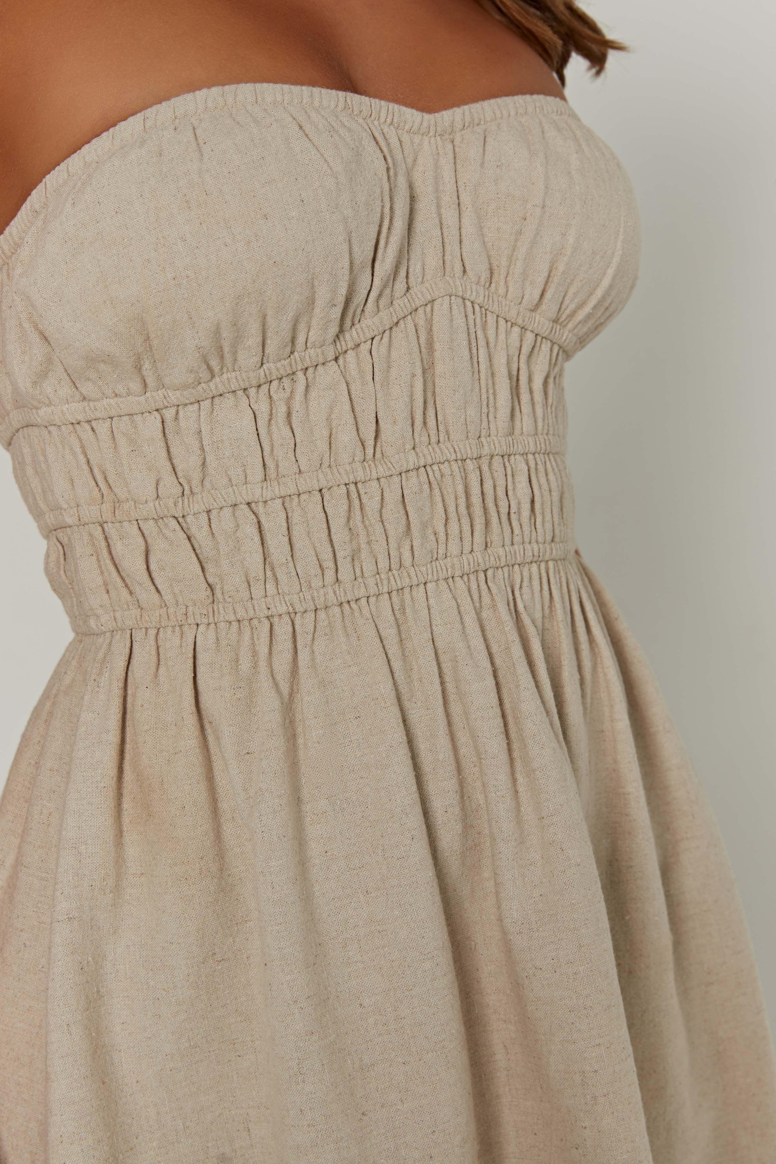 Eloise Strapless Linen Mini Dress - Natural sold by Meshki product image thumbnail 6