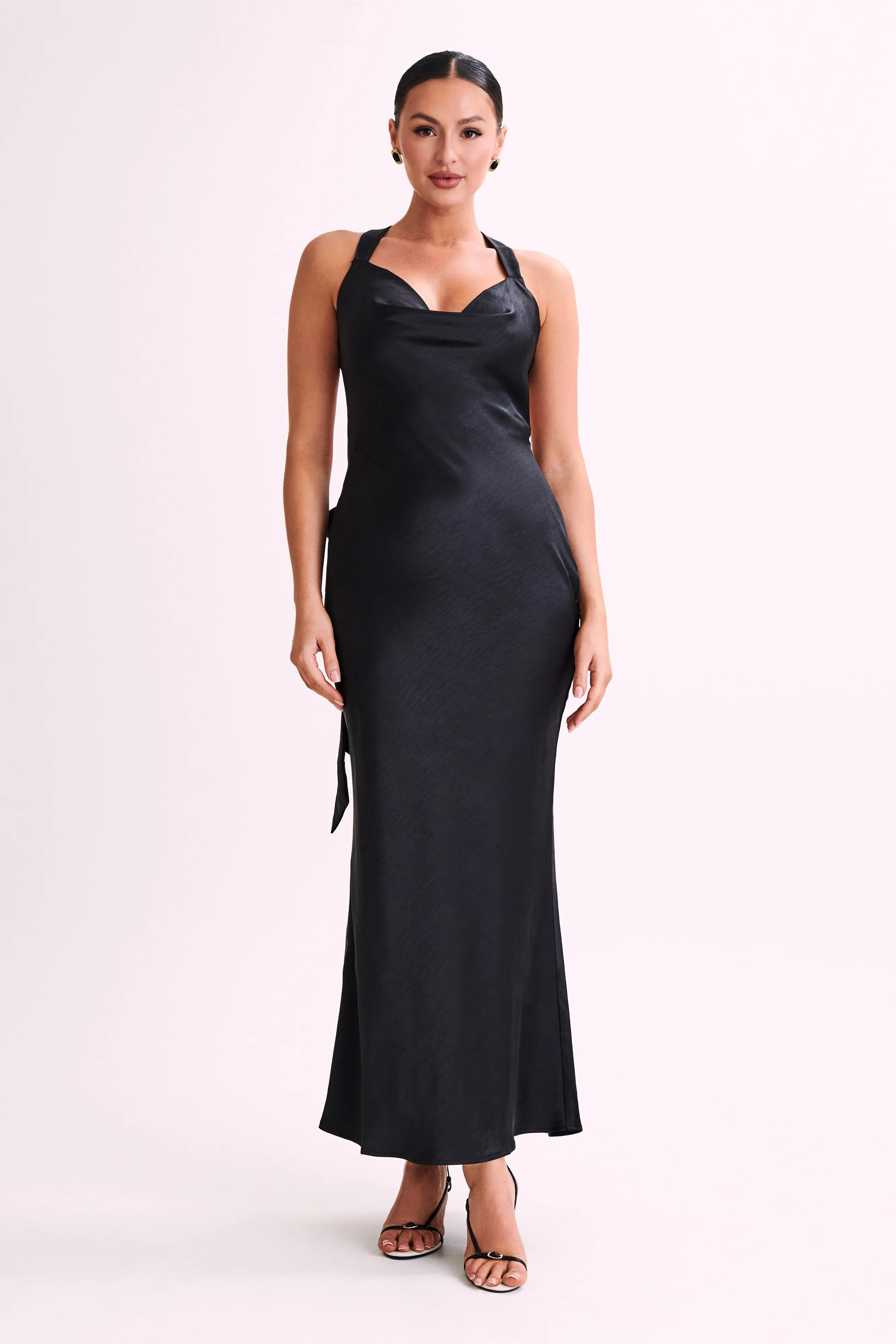 Caellie Satin Cowl Maxi Dress - Black sold by Meshki product image thumbnail 4