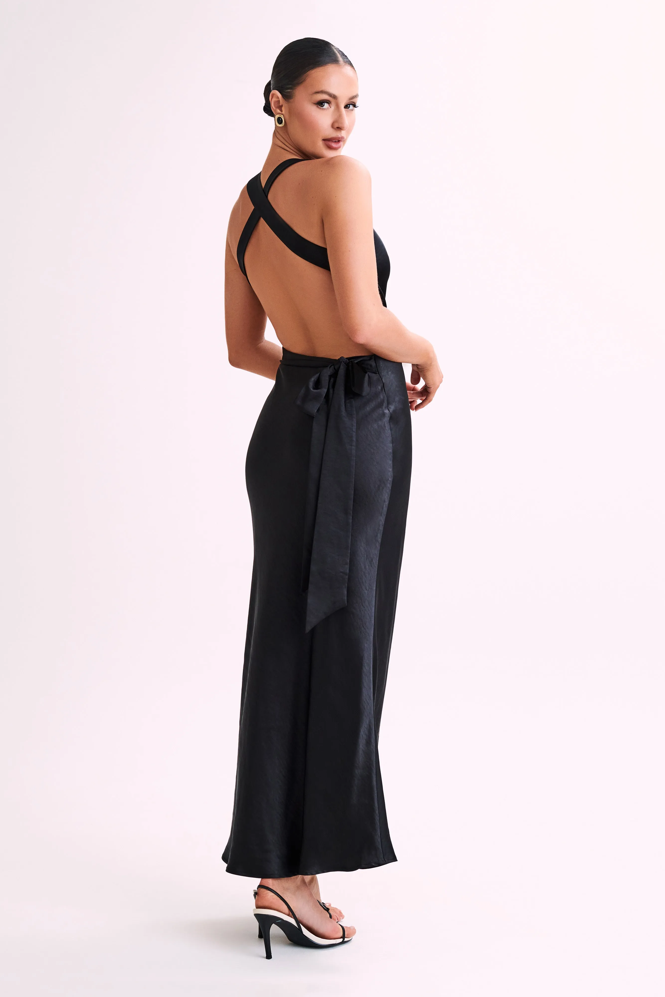 Caellie Satin Cowl Maxi Dress - Black sold by Meshki product image thumbnail 5
