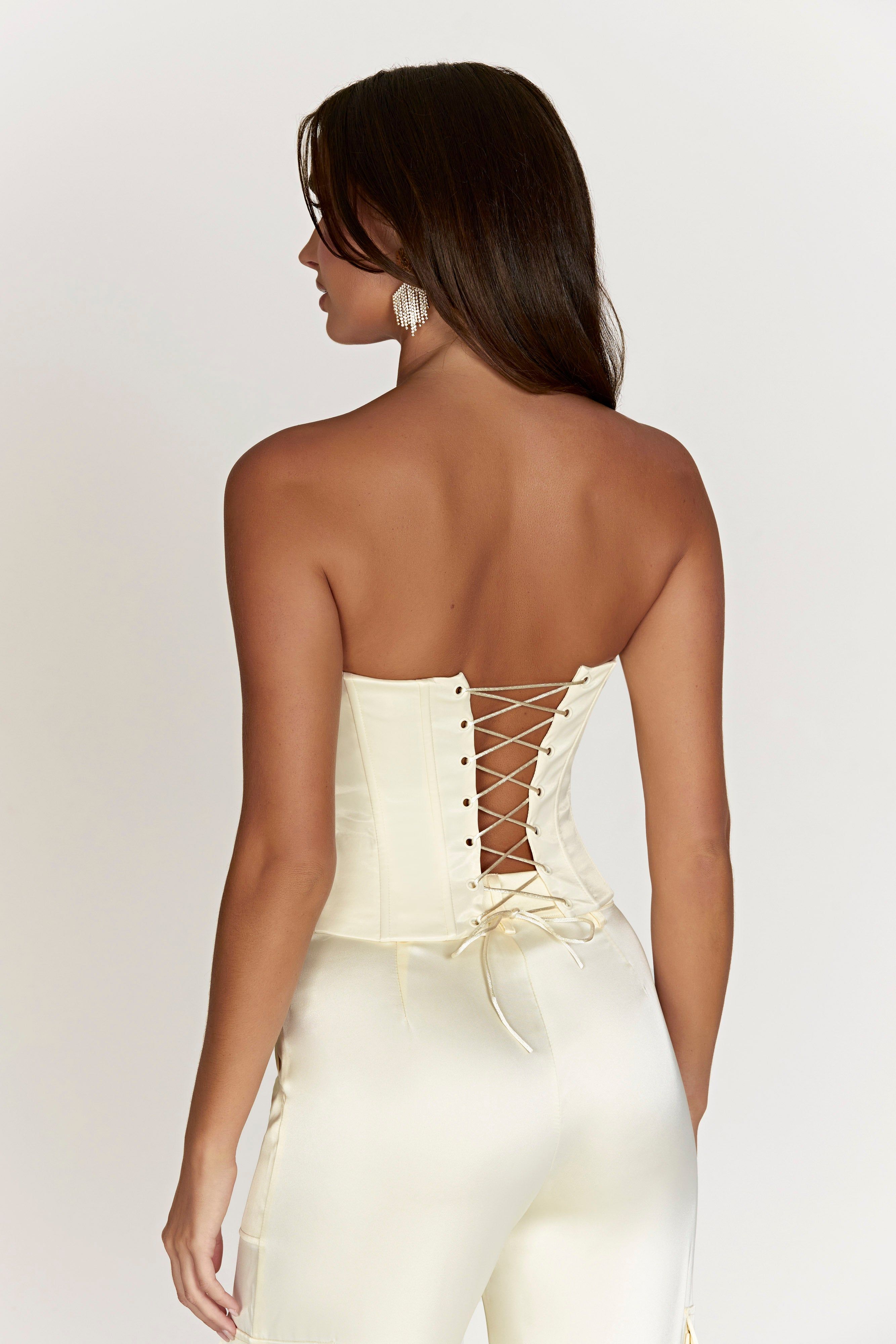 Amaya Lace Up Corset Top - Bone sold by Meshki product image thumbnail 3