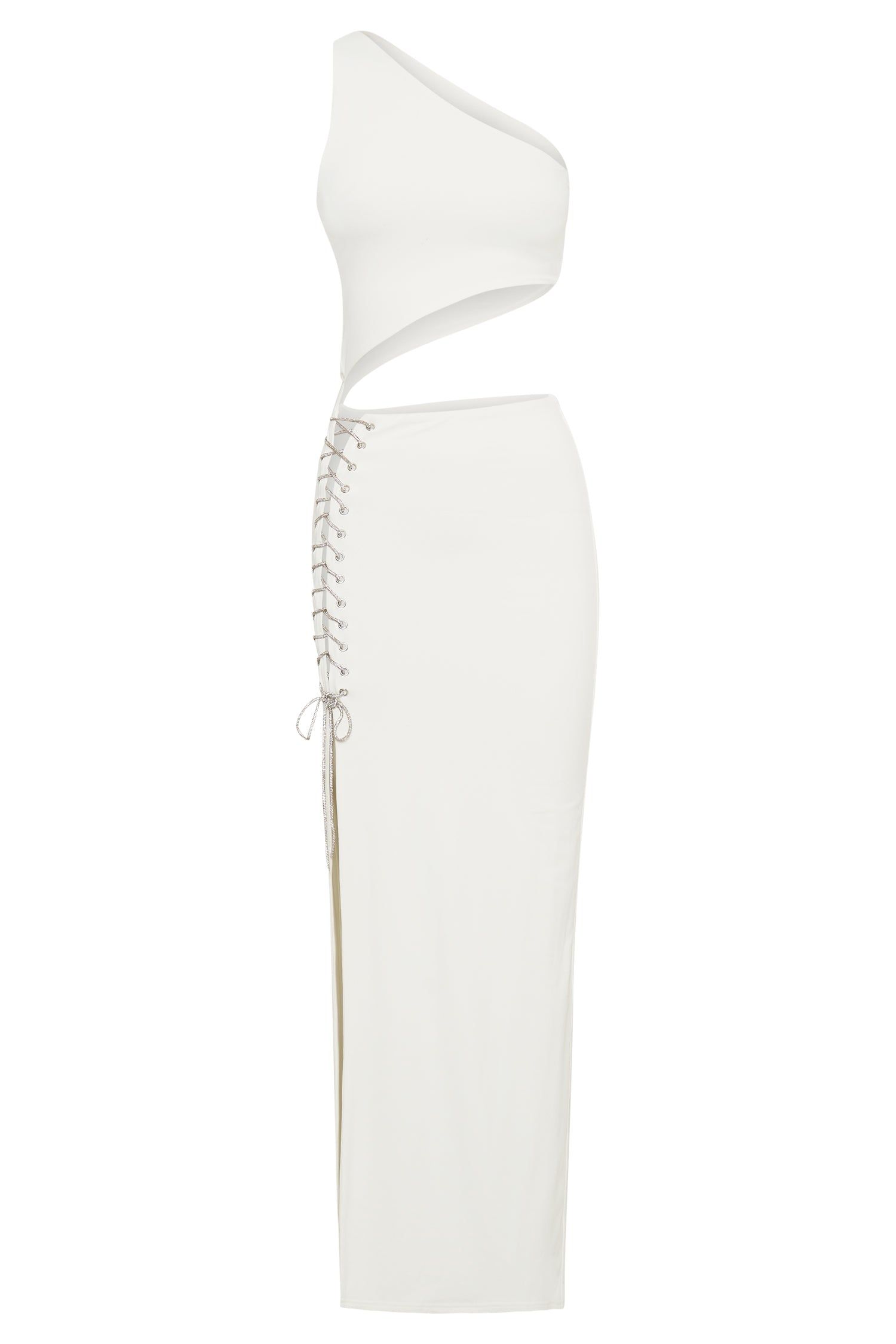Margot One Shoulder Maxi Dress With Diamante Rope - White sold by Meshki product image thumbnail 10