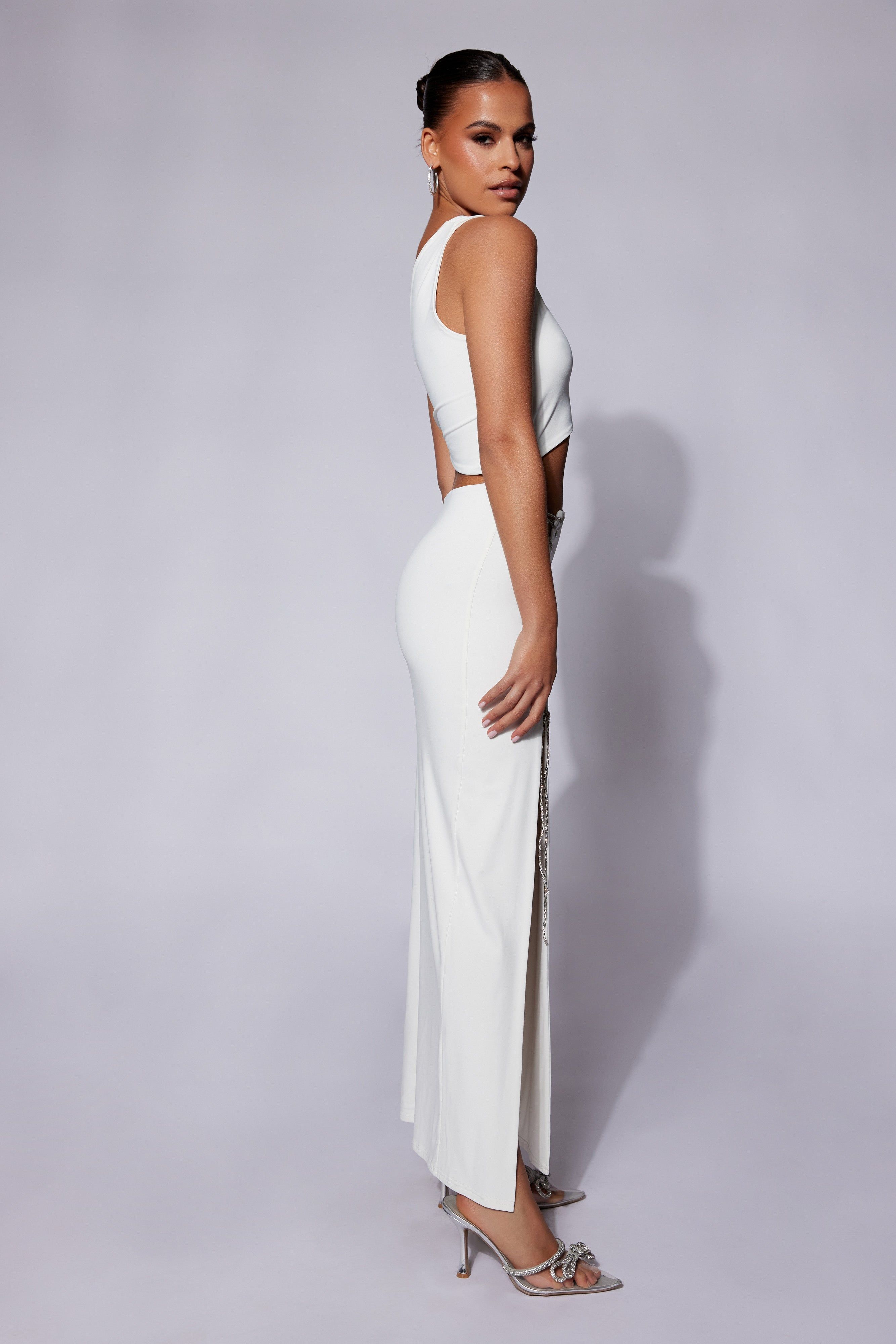 Margot One Shoulder Maxi Dress With Diamante Rope - White sold by Meshki product image thumbnail 5