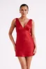 Nadia Satin Mini Dress With Cowl Back - Red sold by Meshki