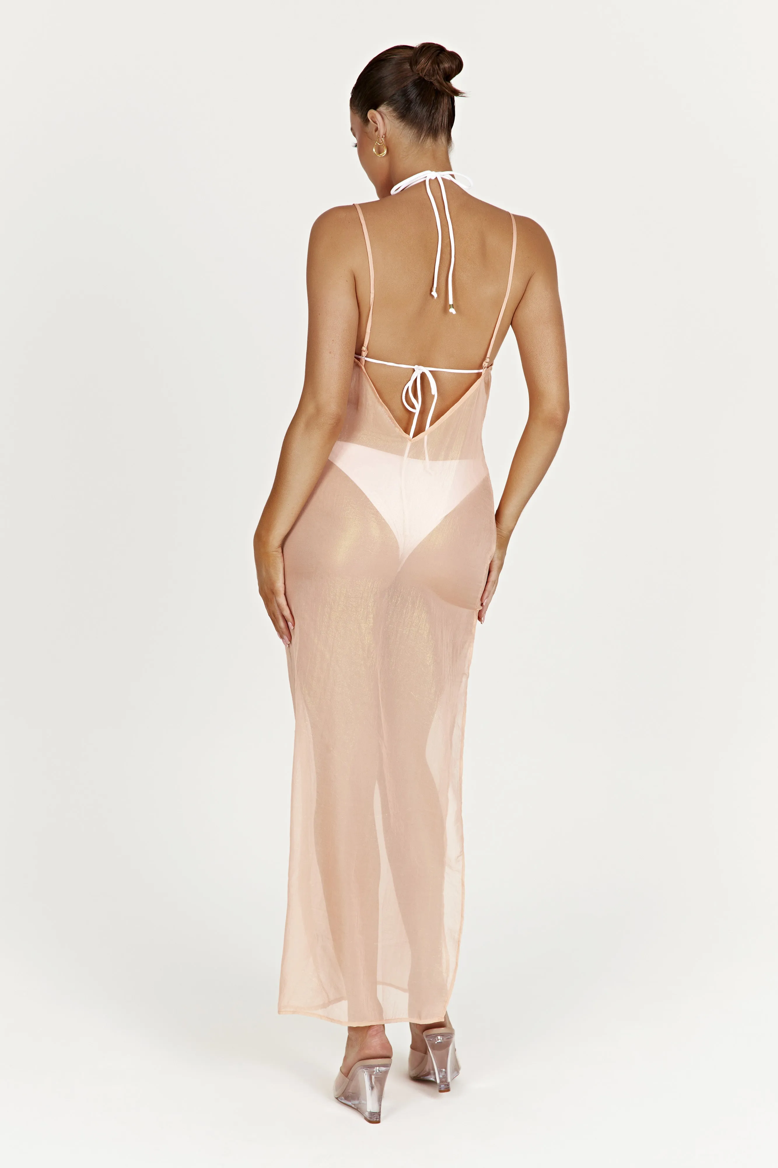 Phoebe Sheer Iridescent Maxi Dress - Peach sold by Meshki product image thumbnail 3
