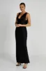 Angelique Satin Cowl Back Maxi Dress - Black sold by Meshki