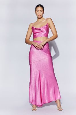 Poppy Satin Maxi Skirt - Pink sold by Meshki