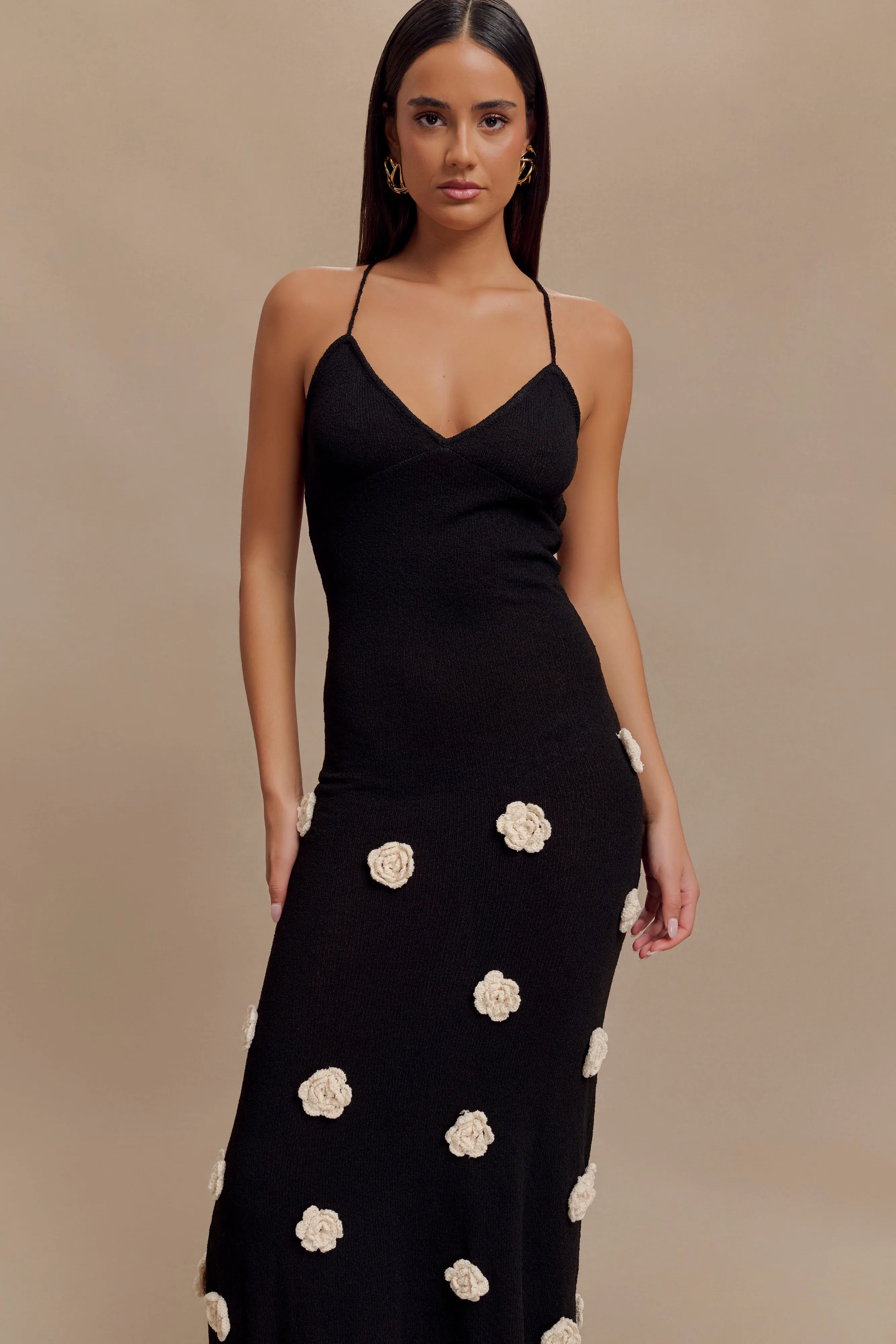Suki Knit Maxi Dress With Flowers - Black/White sold by Meshki product image thumbnail 4