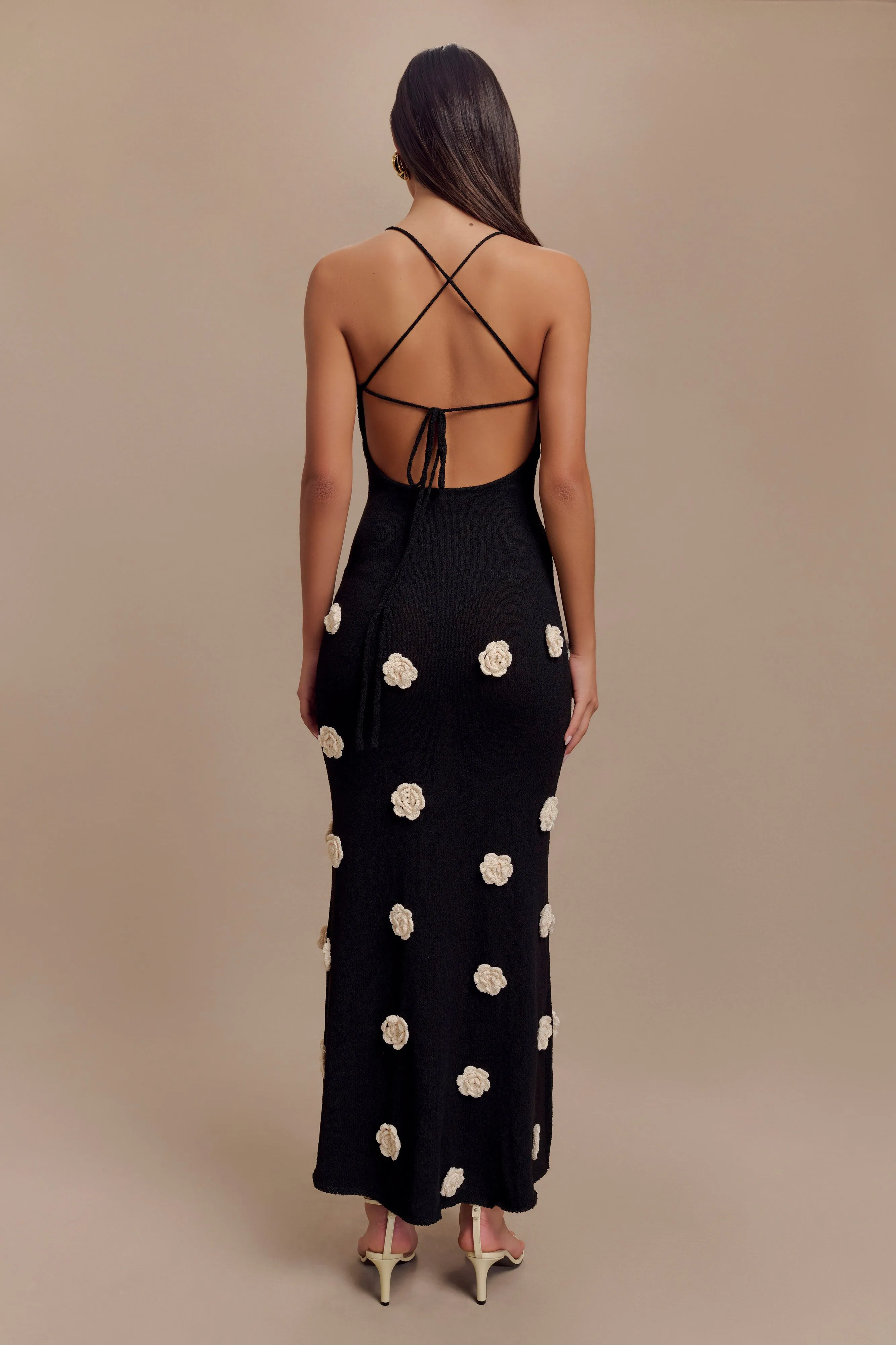 Suki Knit Maxi Dress With Flowers - Black/White sold by Meshki product image thumbnail 2