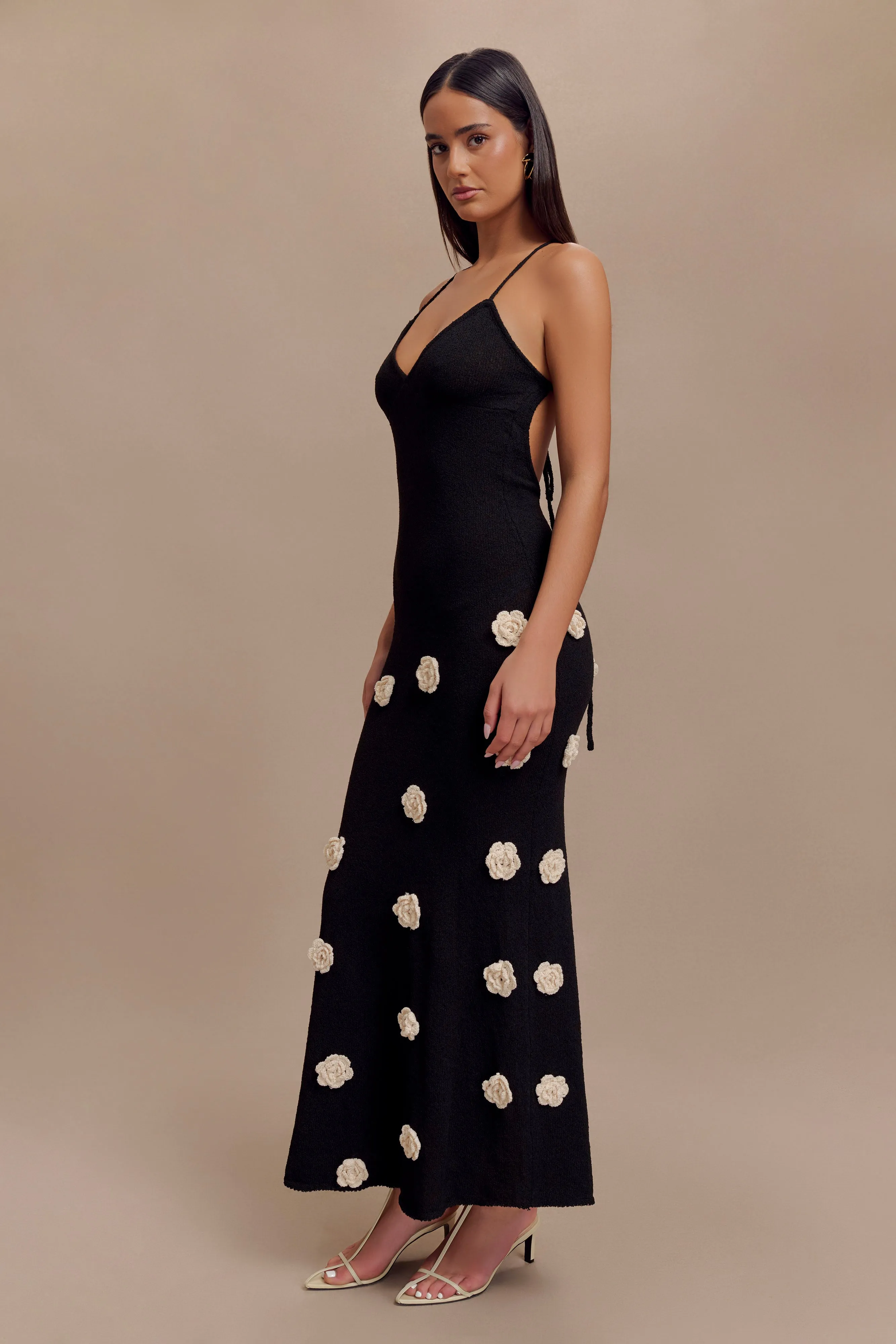 Suki Knit Maxi Dress With Flowers - Black/White sold by Meshki product image thumbnail 3