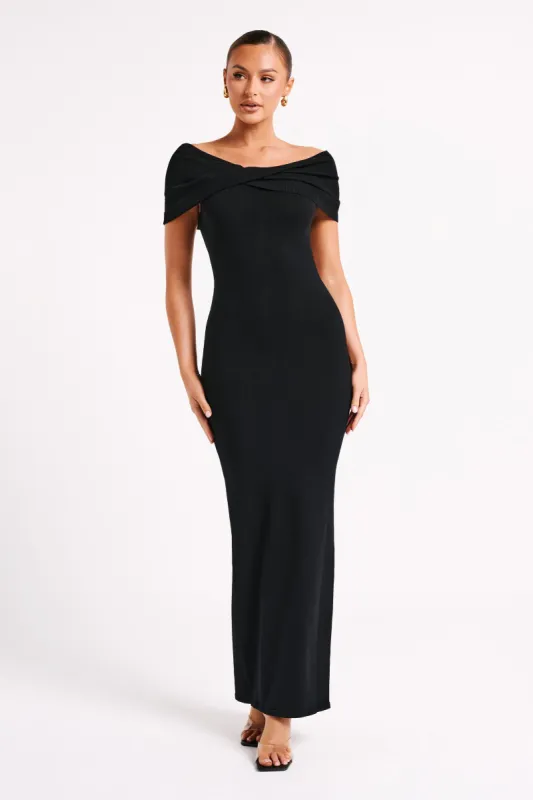 Terese Off Shoulder Knit Maxi Dress - Black sold by Meshki