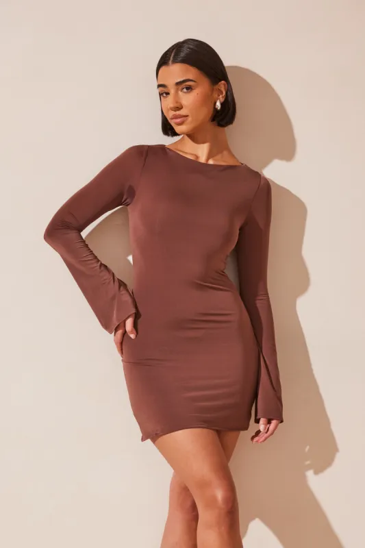 Tarna Slinky A-Line Mini Dress - Chocolate sold by Meshki