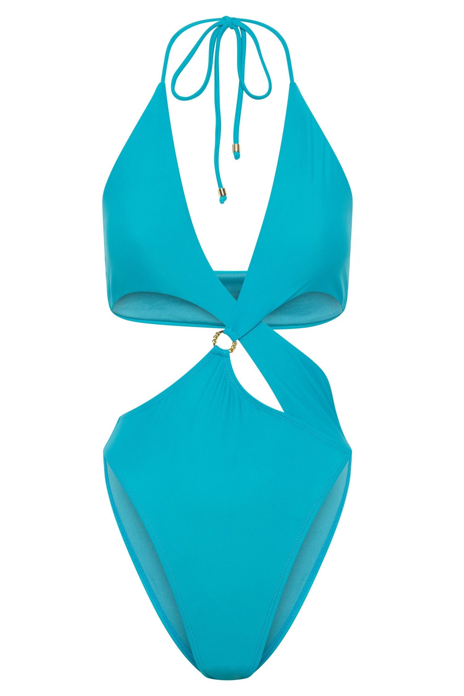 Remi Recycled Nylon Cut Out One Piece Swimsuit With Diamante Trim - Turquoise sold by Meshki product image thumbnail 5