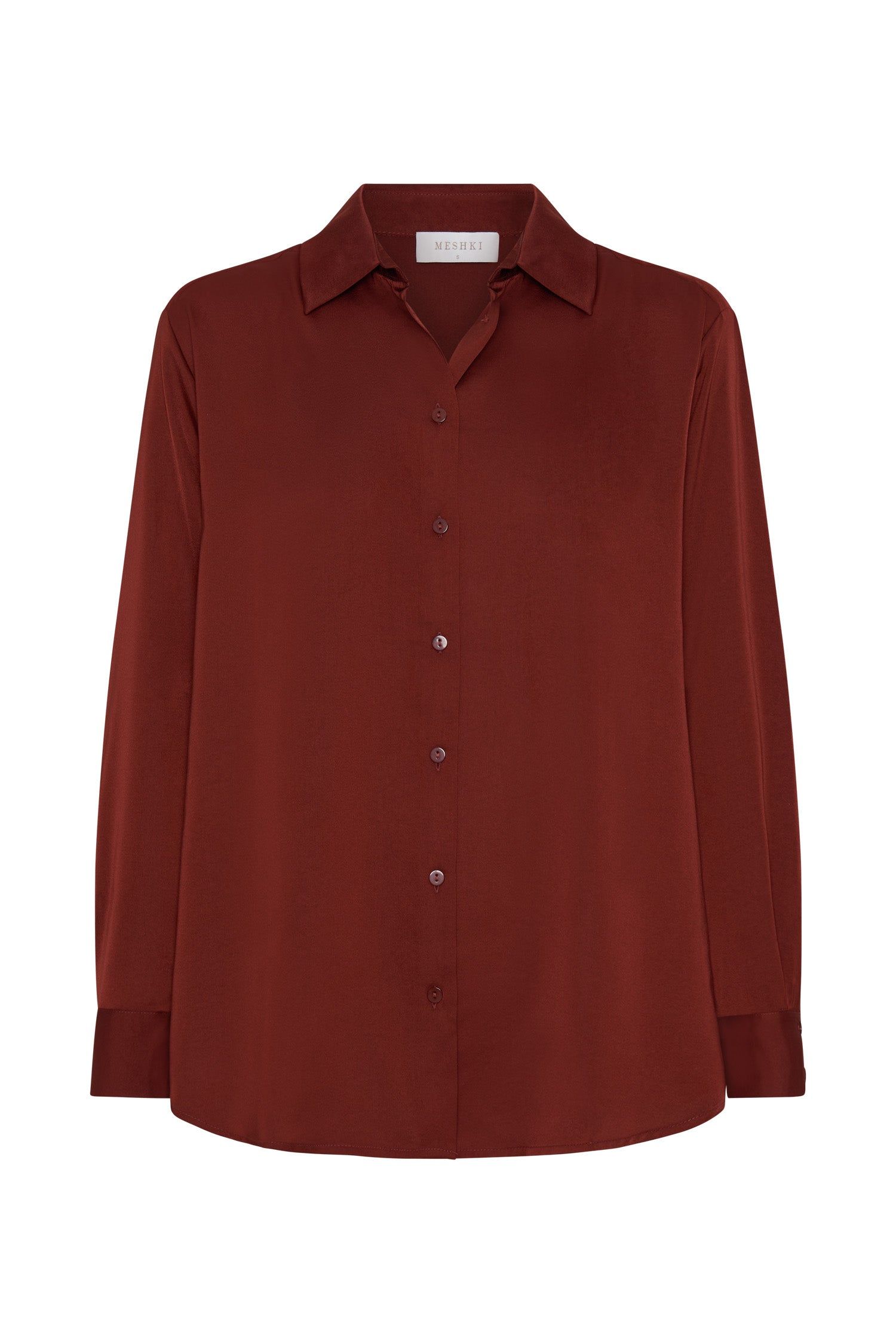Liliana Satin Shirt - Cherry Chocolate sold by Meshki product image thumbnail 7