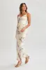 Karley Floral Satin Midi Skirt - Lemon Floral Print sold by Meshki