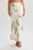 Karley Floral Satin Midi Skirt - Lemon Floral Print sold by Meshki