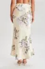 Karley Floral Satin Midi Skirt - Lemon Floral Print sold by Meshki