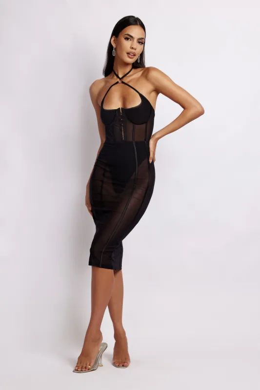 Jonee Ring Corset Midi Dress - Black sold by Meshki