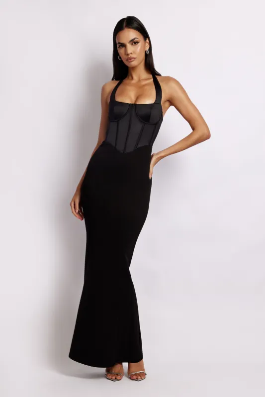 Charlize Satin Maxi Dress - Black sold by Meshki