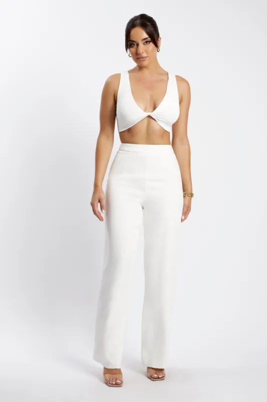 Saskia Straight Leg Trousers - White sold by Meshki
