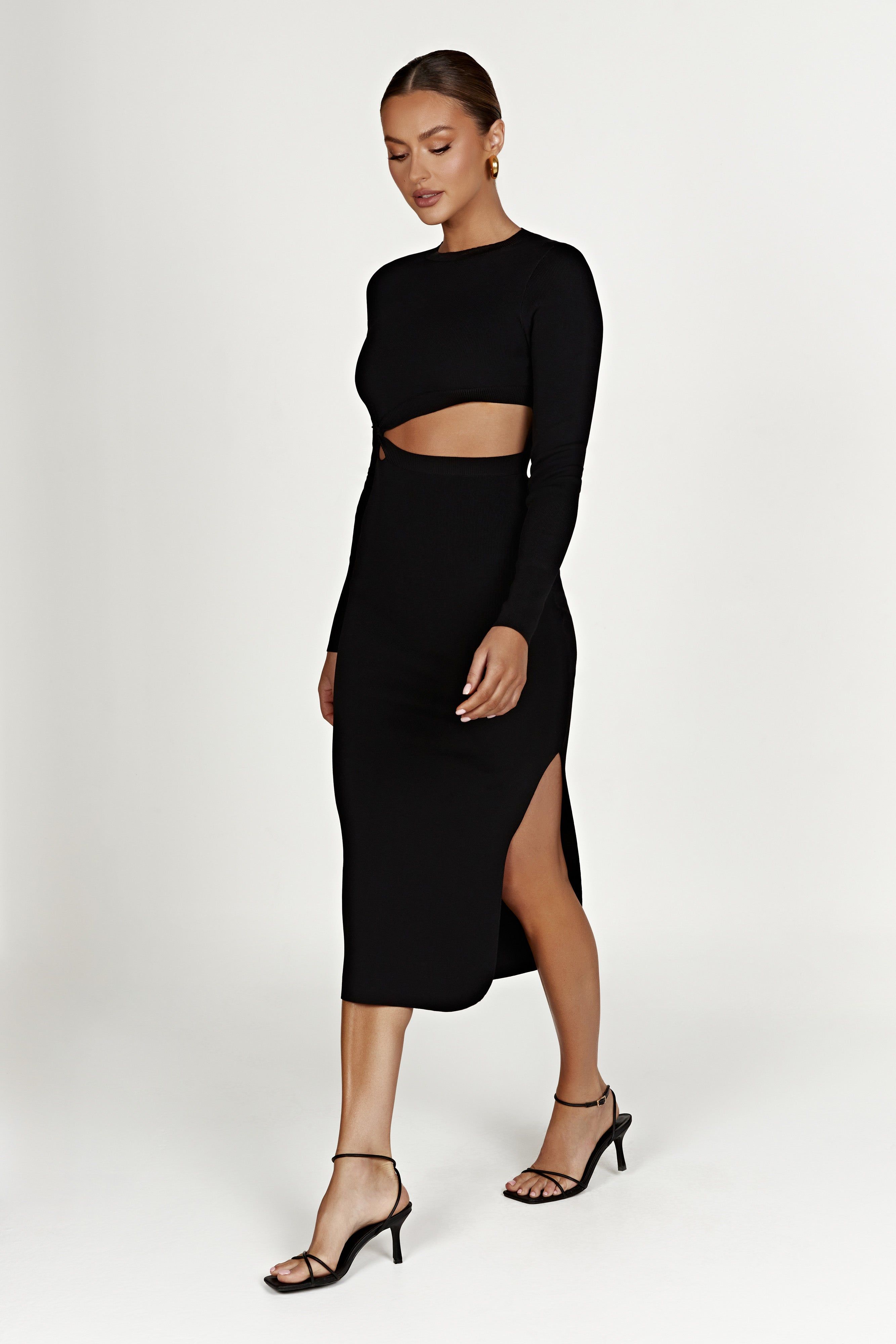 Mila Twist Front Knit Midi Dress - Black sold by Meshki product image thumbnail 7