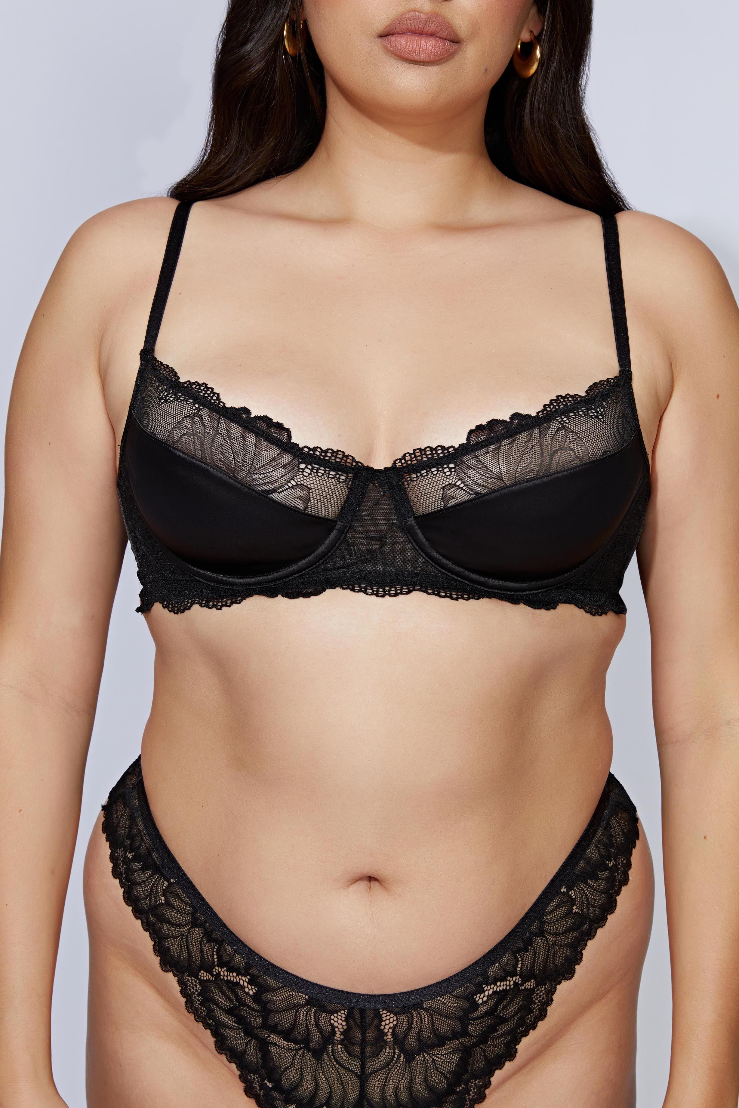 Posie Satin Lace Demi Bra - Black sold by Meshki product image thumbnail 8