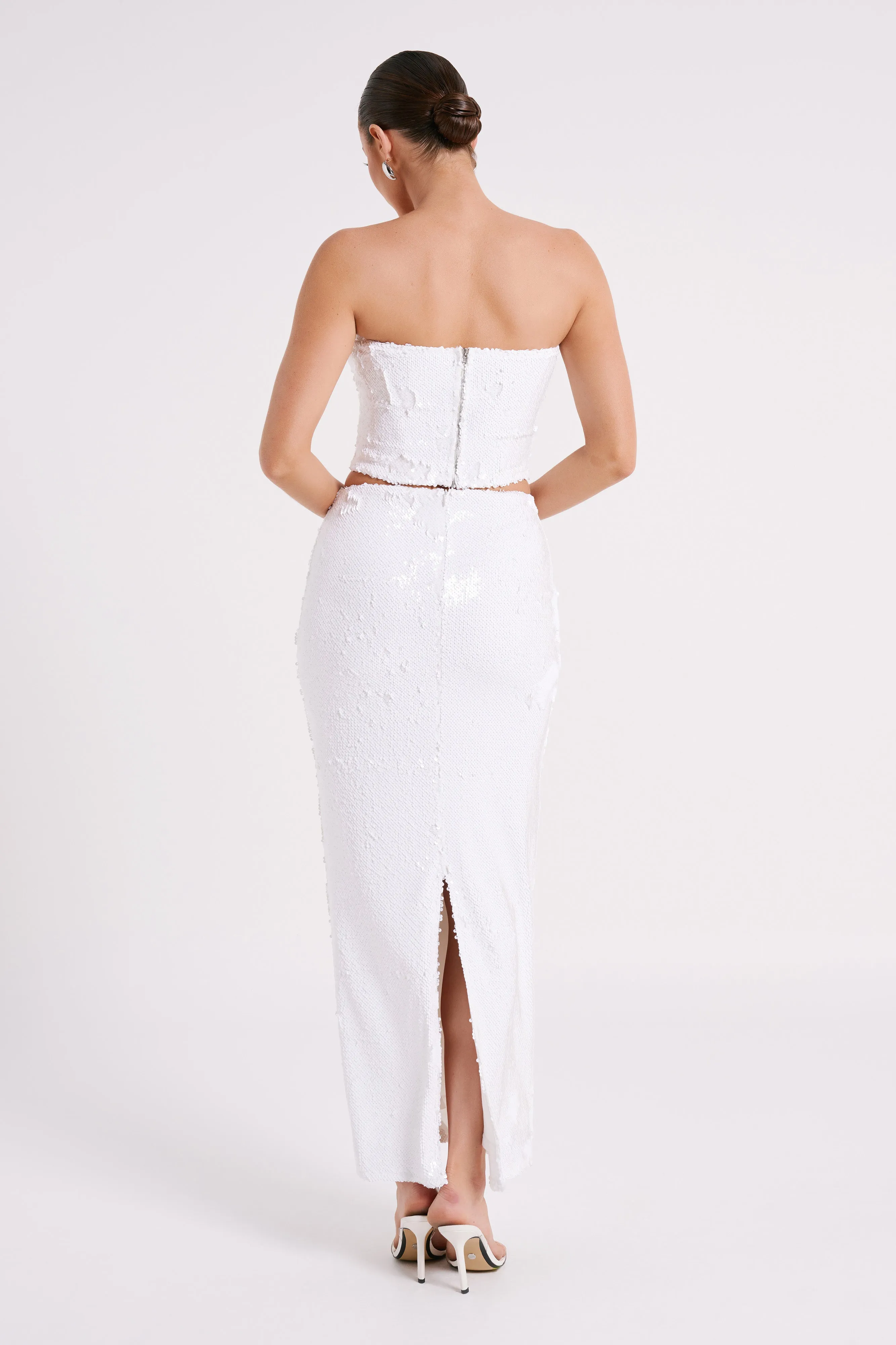 Zariah Strapless Sequin V Corset - White sold by Meshki product image thumbnail 5