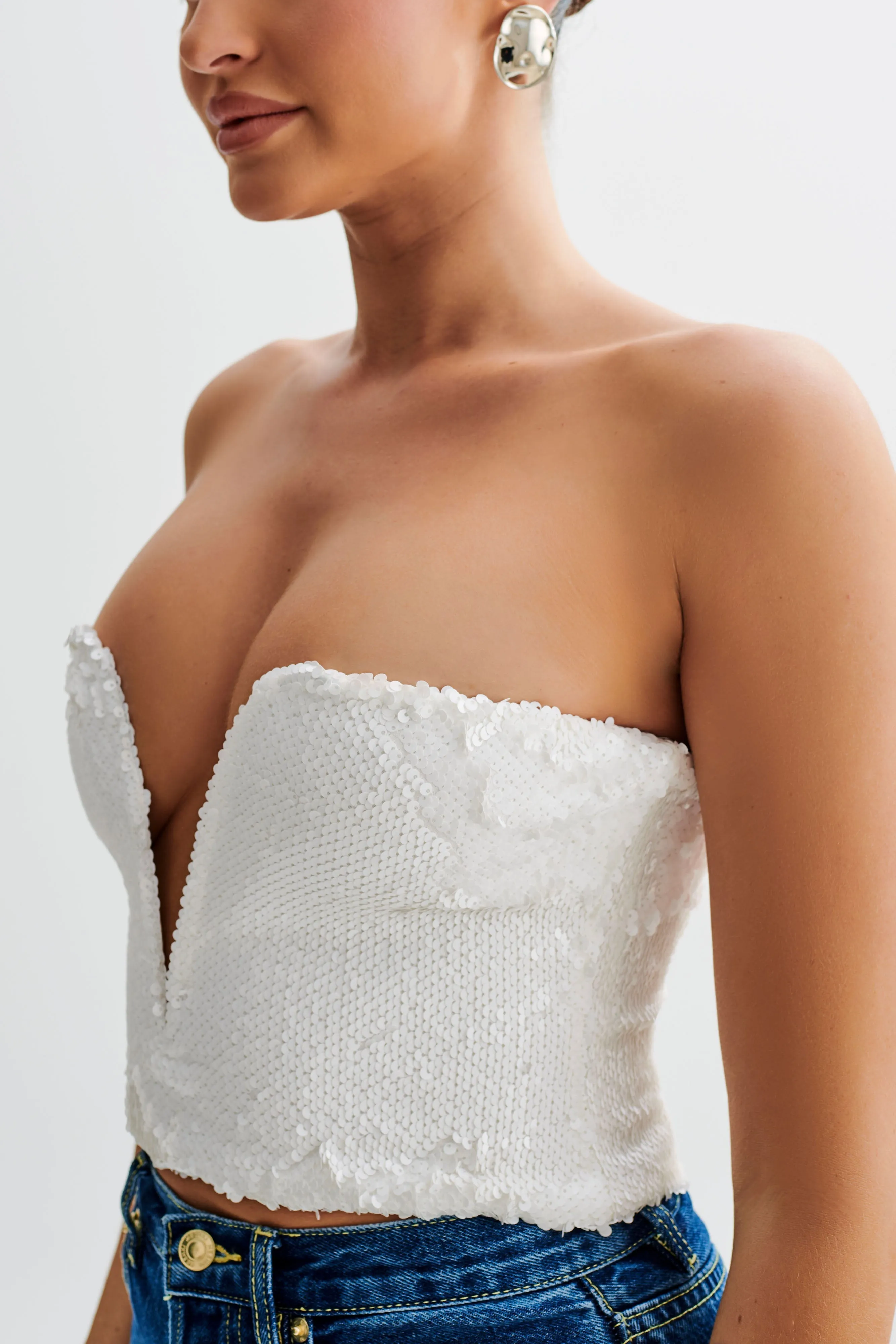 Zariah Strapless Sequin V Corset - White sold by Meshki product image thumbnail 2