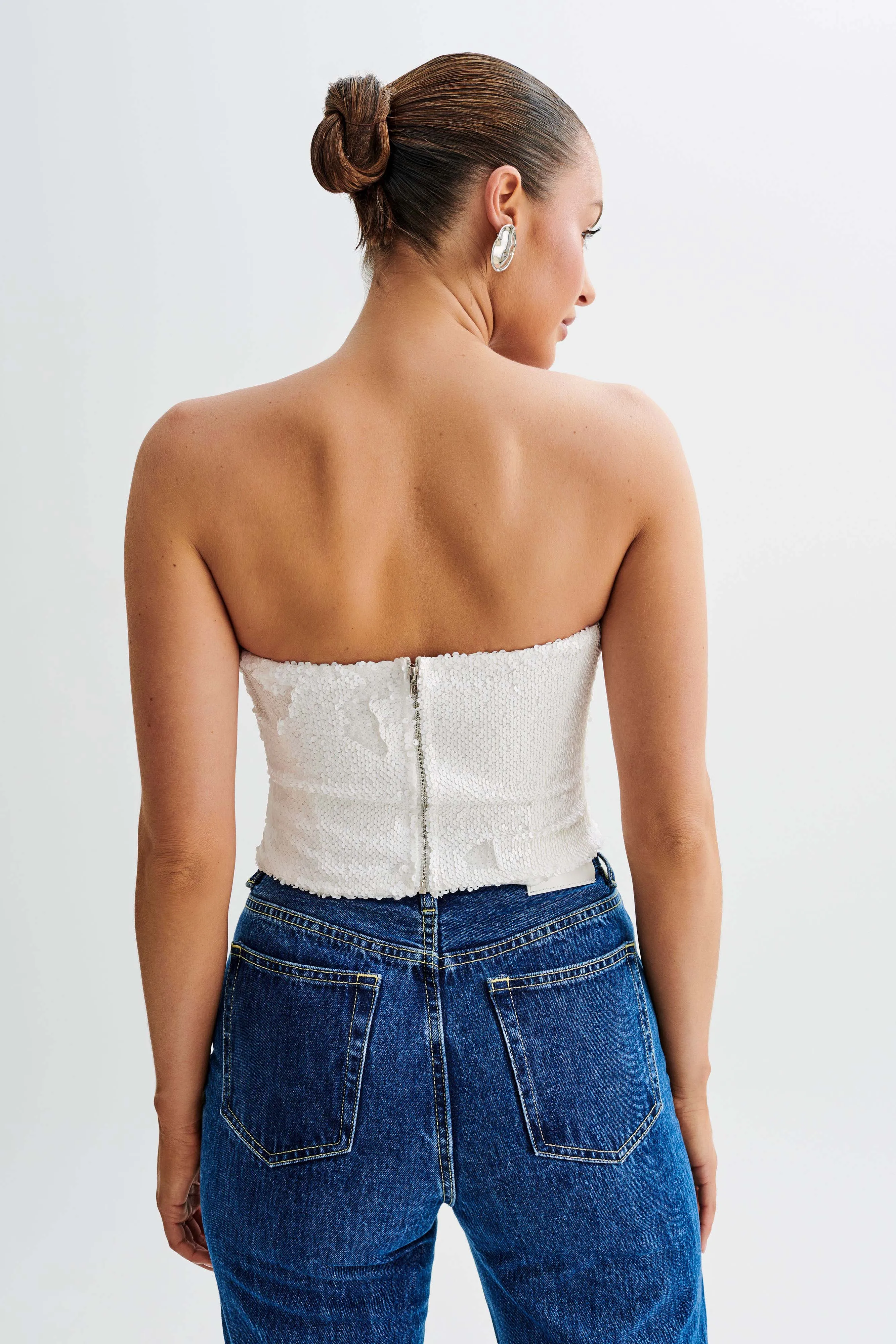 Zariah Strapless Sequin V Corset - White sold by Meshki product image thumbnail 3