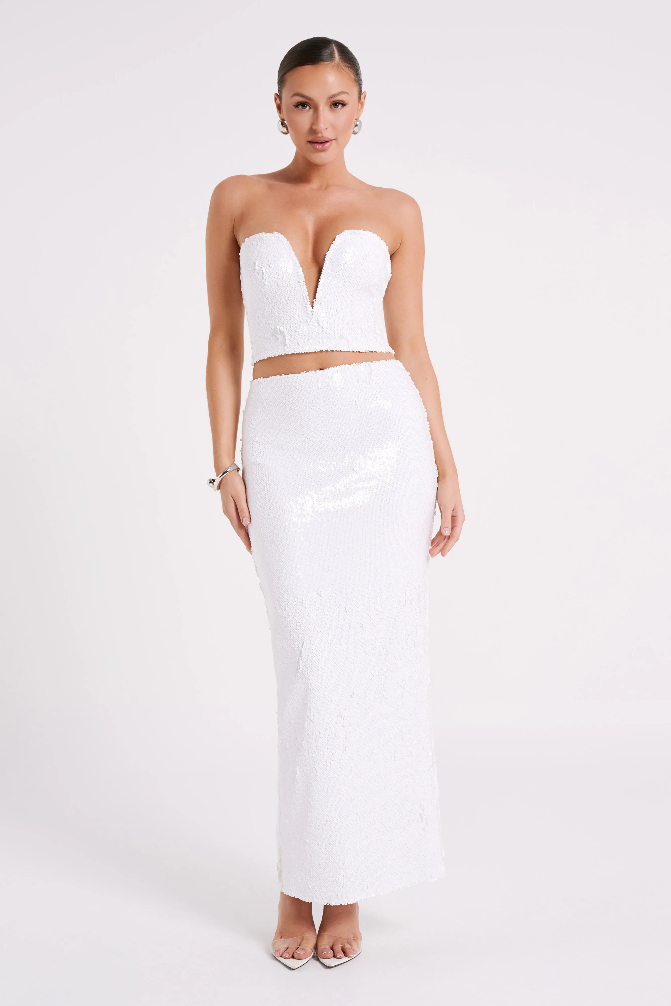 Zariah Strapless Sequin V Corset - White sold by Meshki product image thumbnail 4