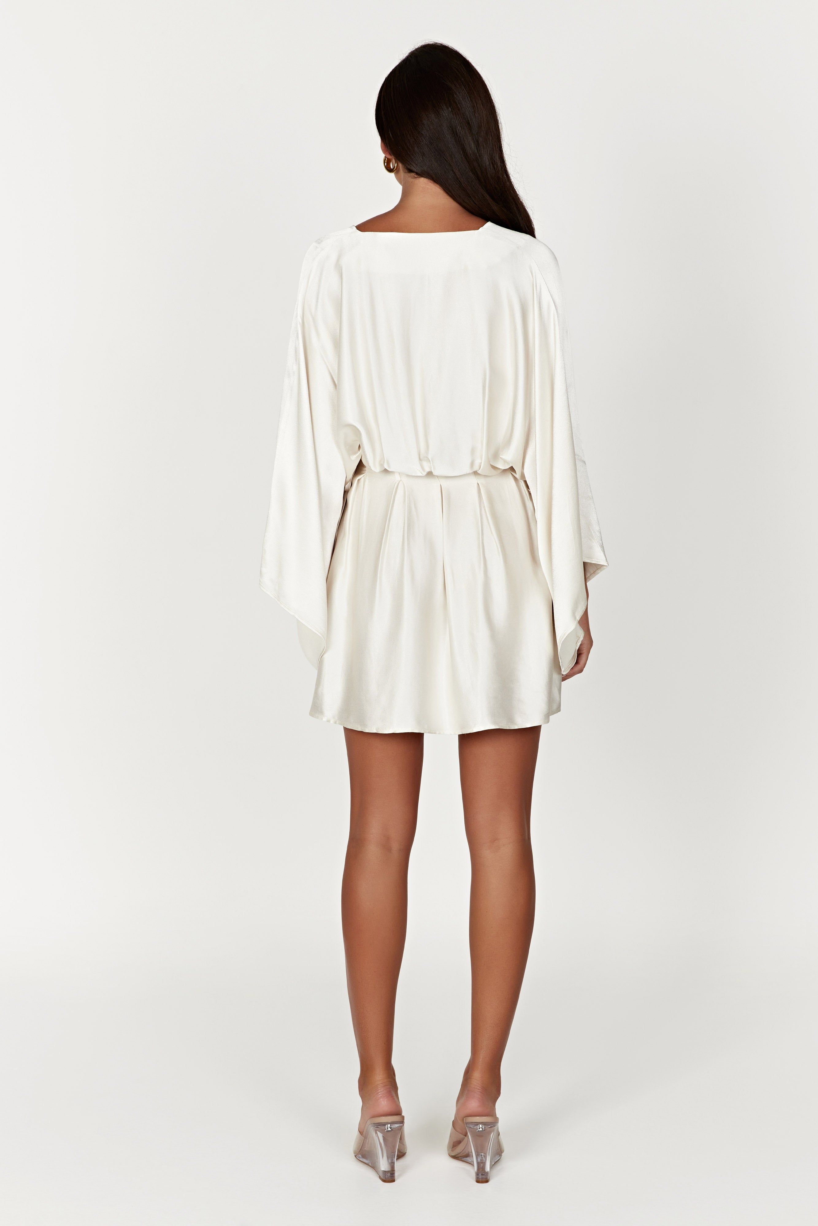 Esmerlda Pleated Kimono Mini Dress - Ivory sold by Meshki product image thumbnail 2