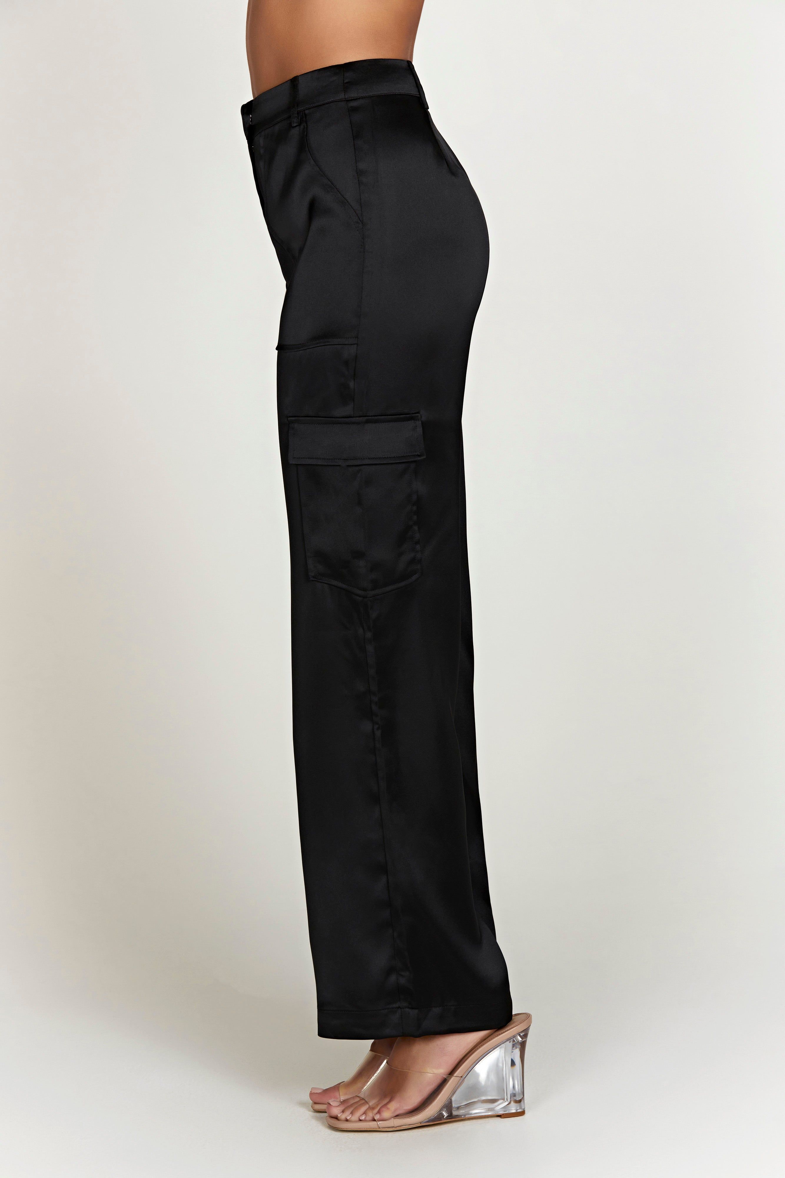 Amaya Satin Cargo Pant - Black sold by Meshki product image thumbnail 4