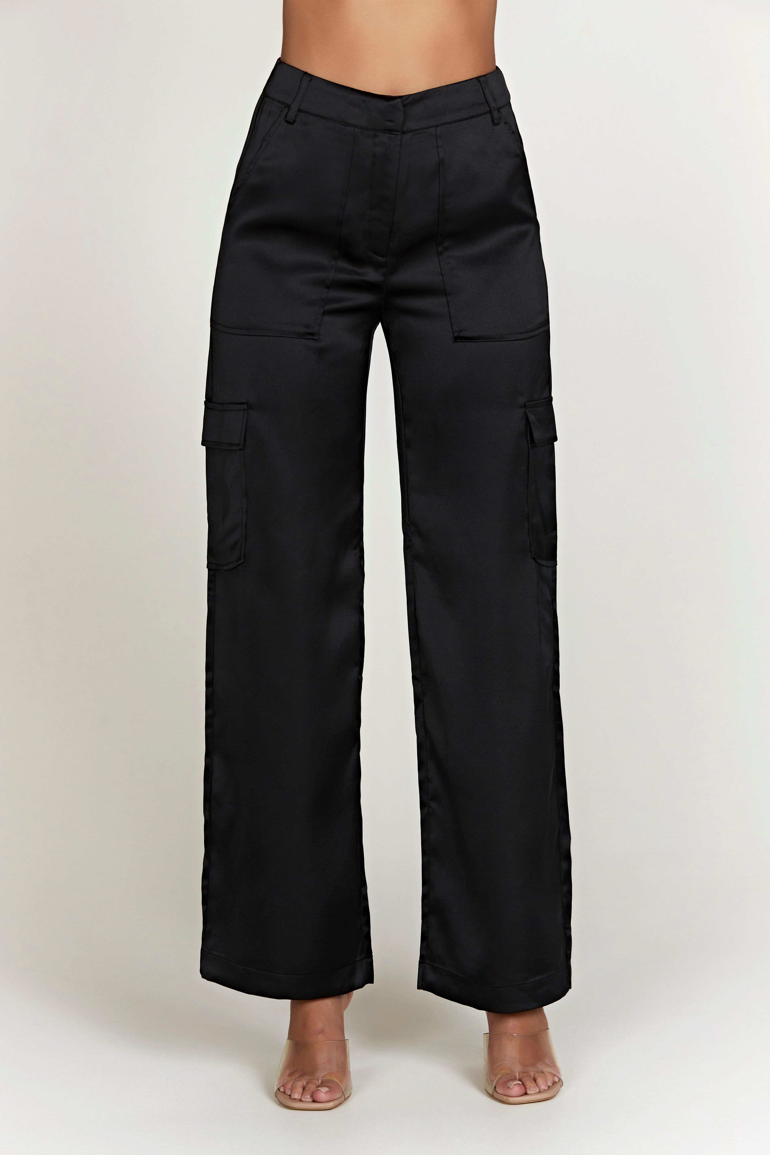Amaya Satin Cargo Pant - Black sold by Meshki product image thumbnail 2