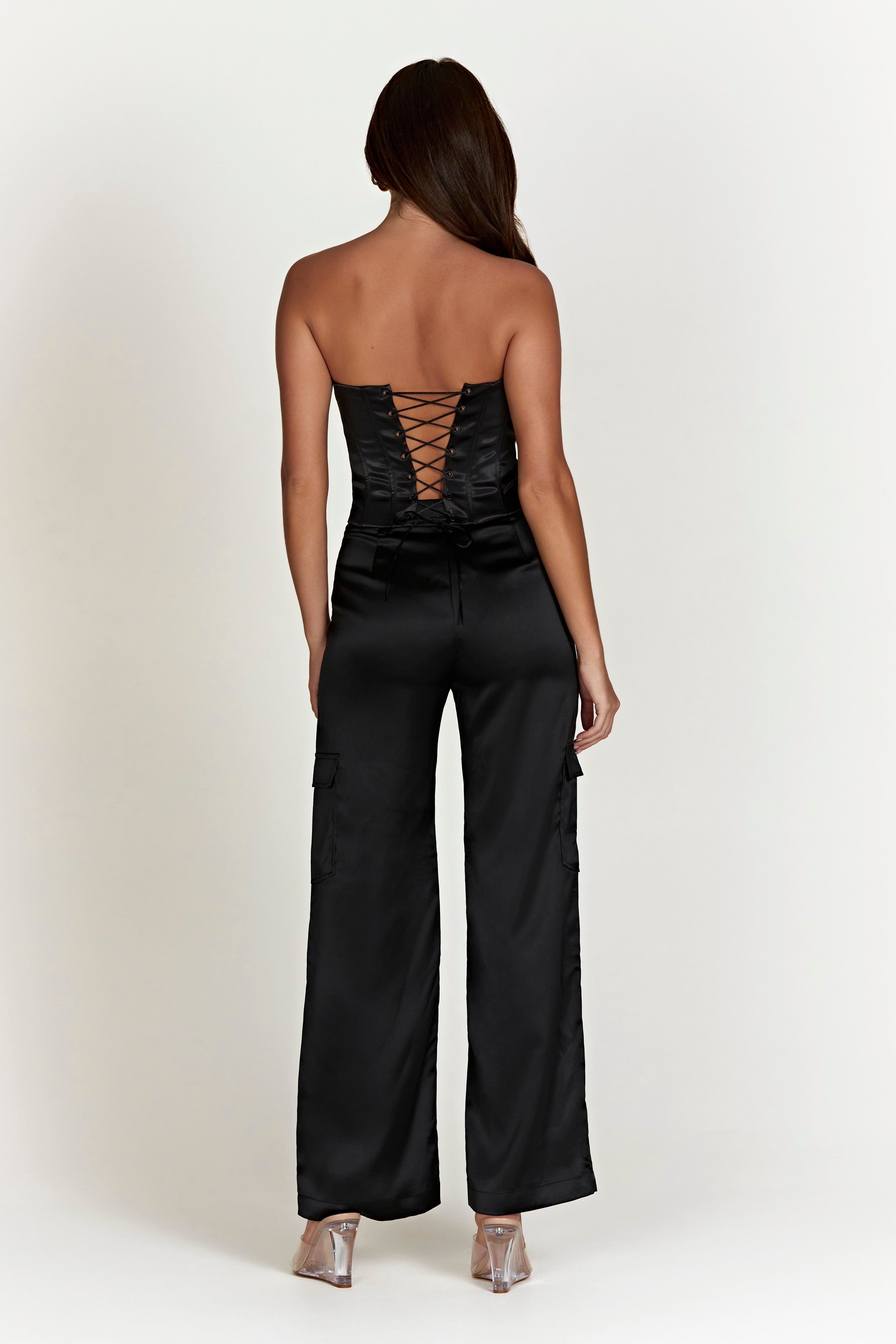 Amaya Satin Cargo Pant - Black sold by Meshki product image thumbnail 3